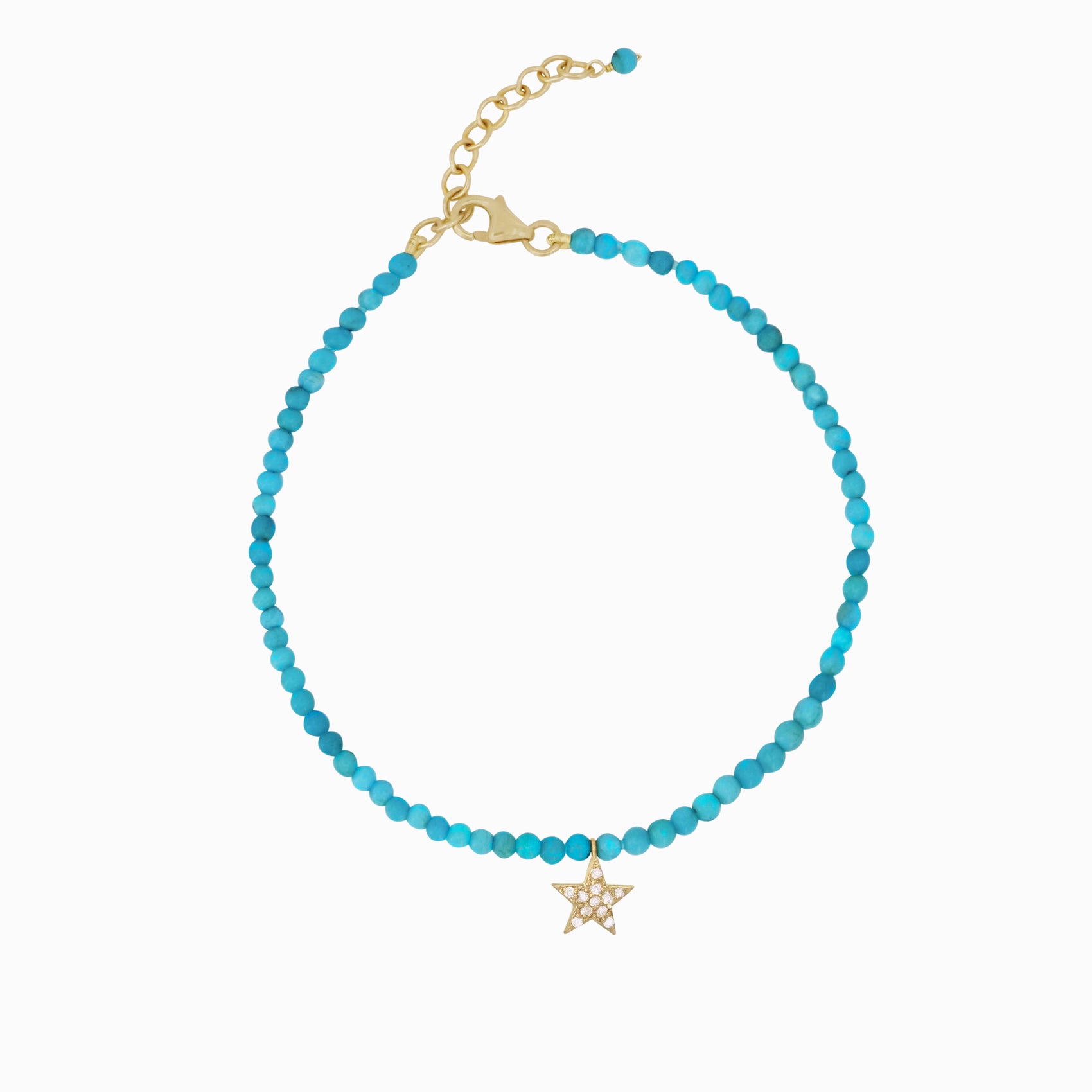 Star U Charm Pavé Lab Diamond Turquoise Bracelet 14K Solid Gold