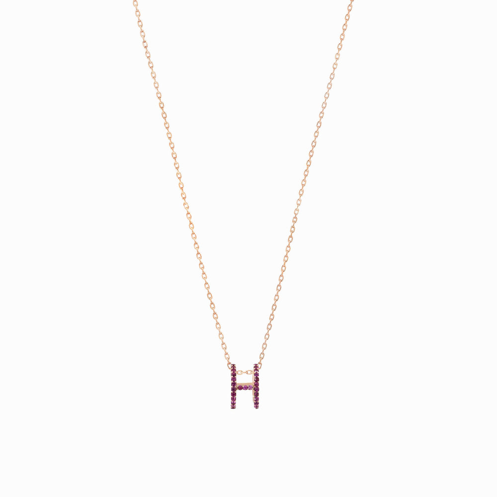 H Initial Letter Pink Sapphire Rose Gold Necklace