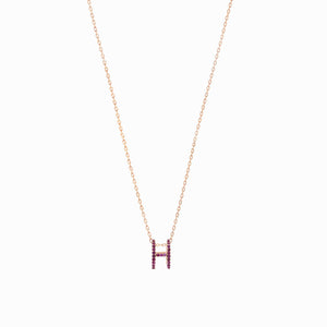 
          
          Load image into Gallery viewer, H Initial Letter Pink Sapphire Rose Gold Necklace
          
          
