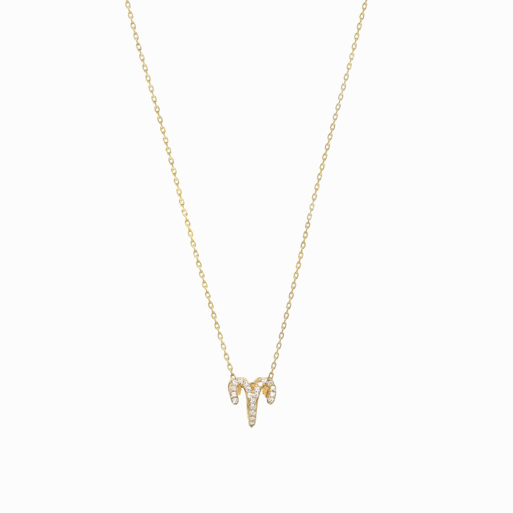 Ellipse Aries Zodiac Diamond Gold Necklace