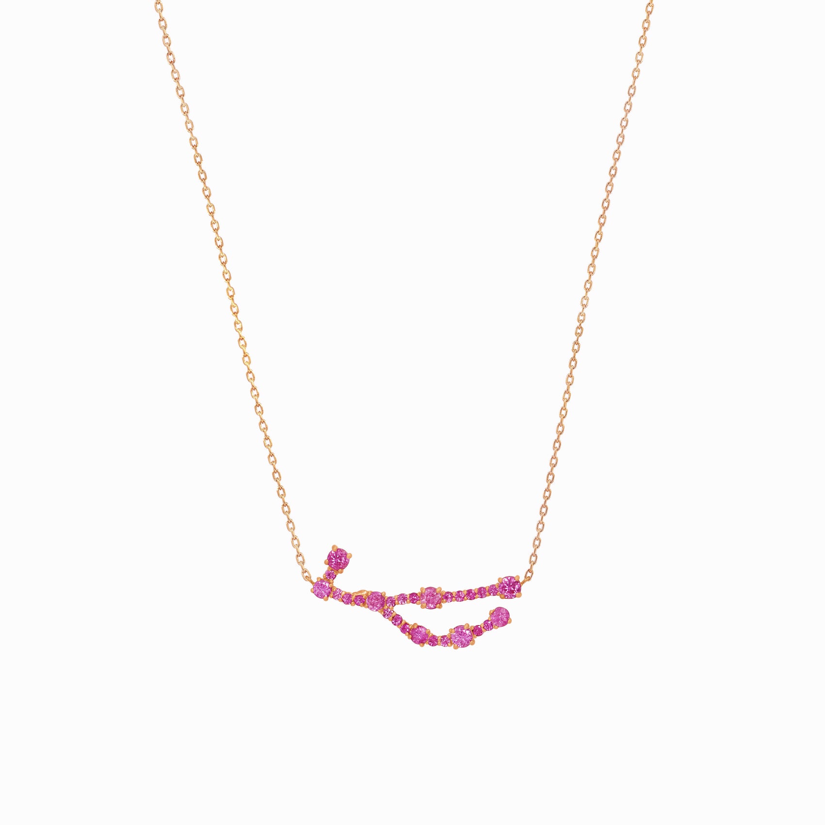 Virgo Constellation Pavé Dark Pink Sapphire Necklace 14K Solid Gold | September Birthstone