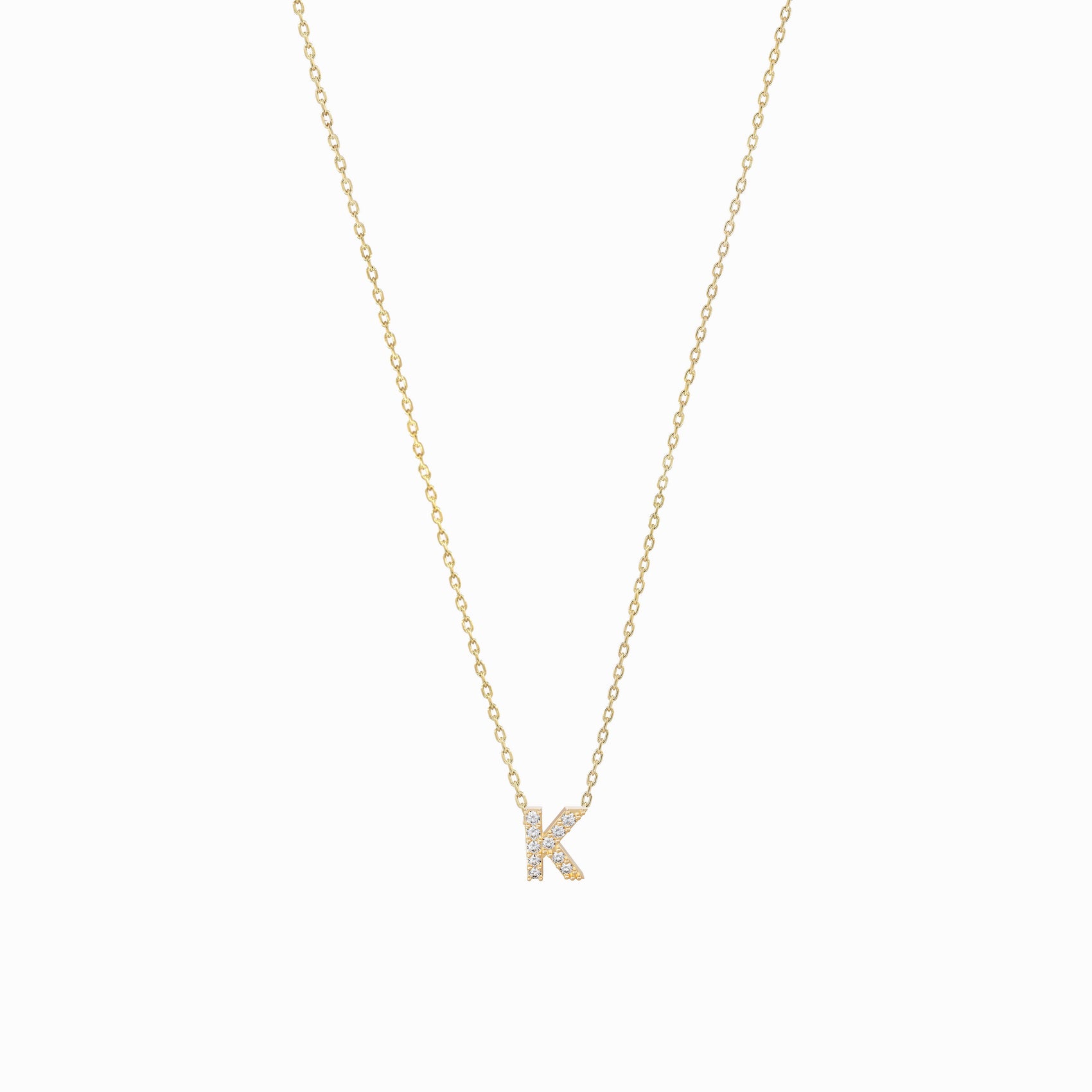 K Initial Letter Lab Diamond Necklace 14K Gold