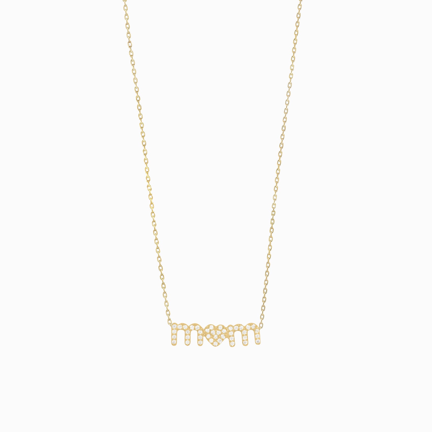 Love Mom 14K Solid Gold Cable Chain Pavé Lab Diamond Necklace