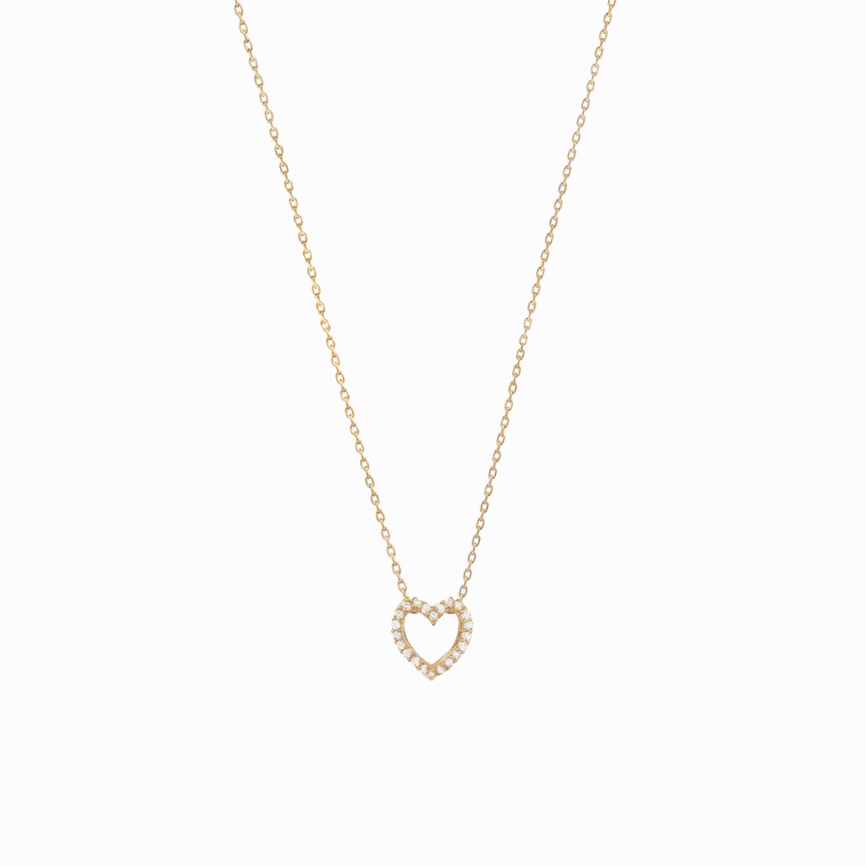 Eclipse Open Heart Pavé Diamond Necklace 14K Gold