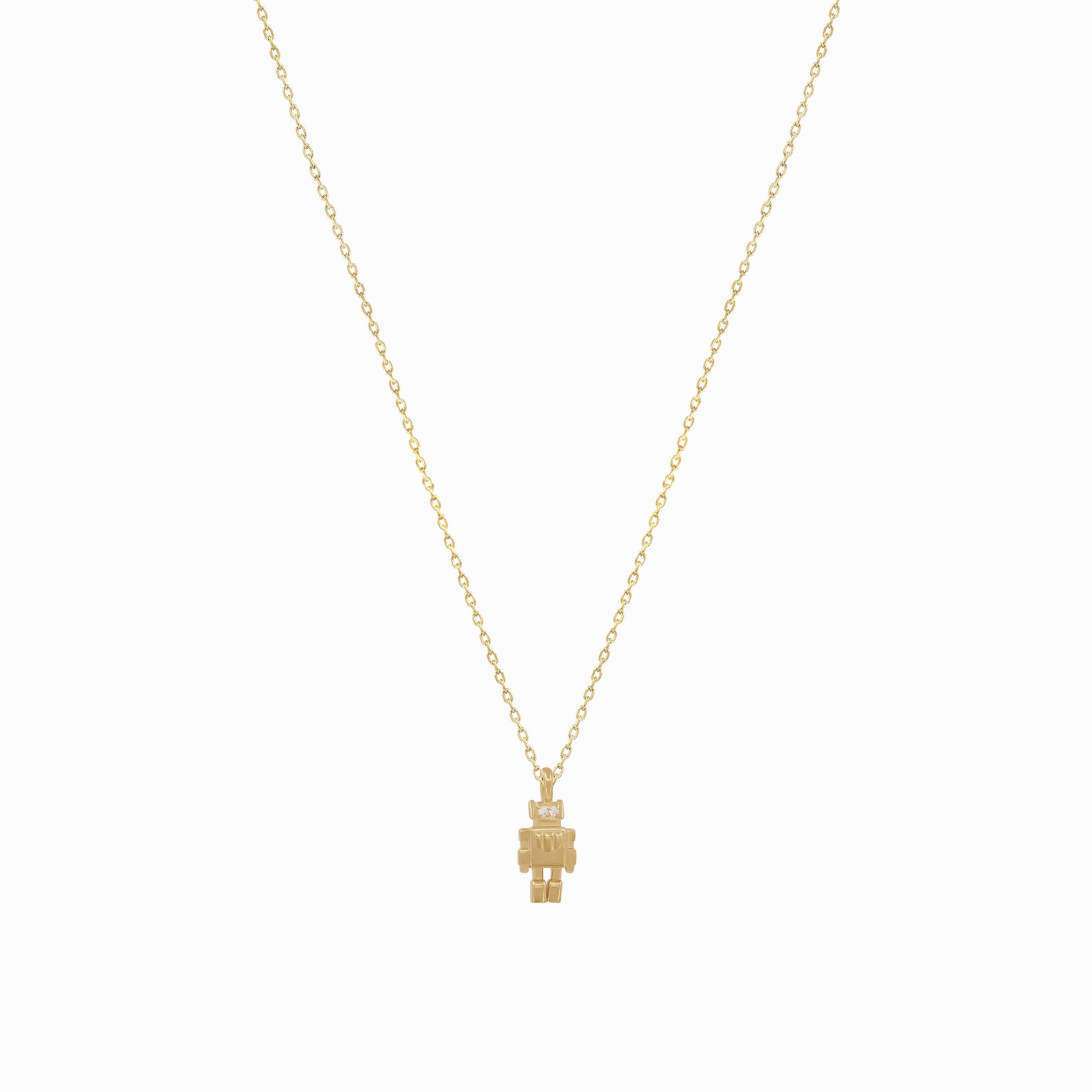 Robot Toto Pavé Diamond Pendant Necklace 14K Gold