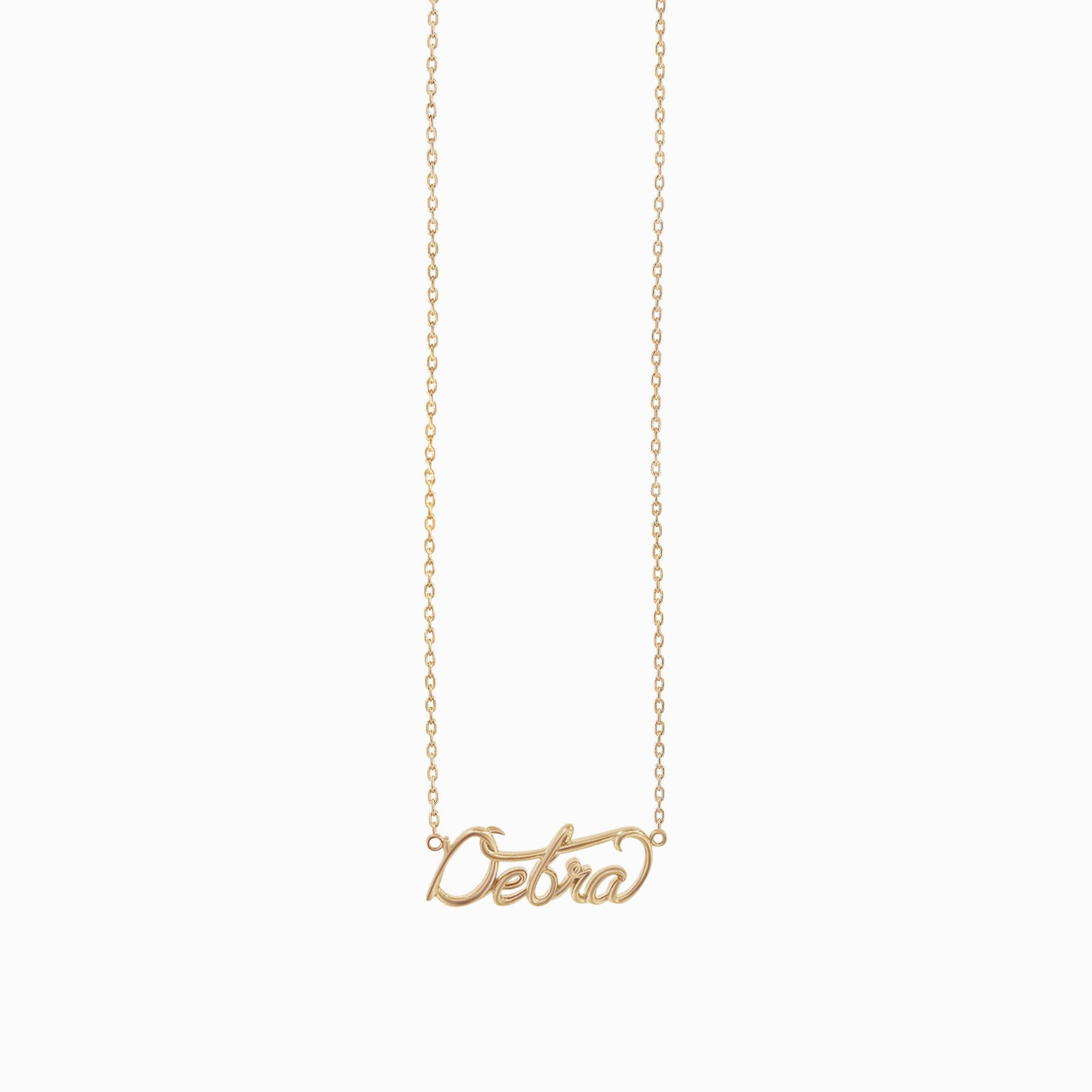 Custom Name Necklace Script Word DEBRA 14K Solid Gold – Personalized