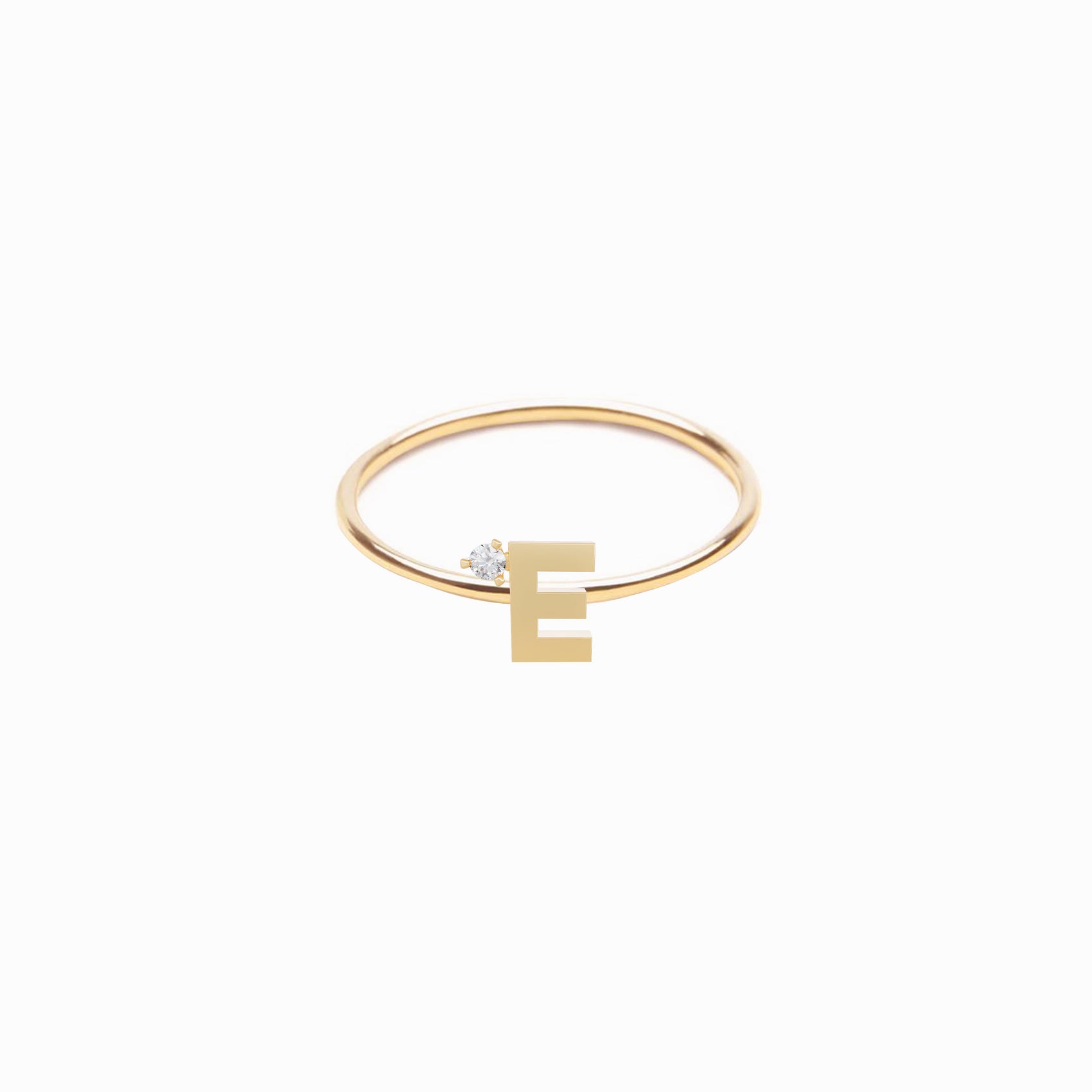 E Line Initial Letter One Pavé Diamond Ring 14K Gold
