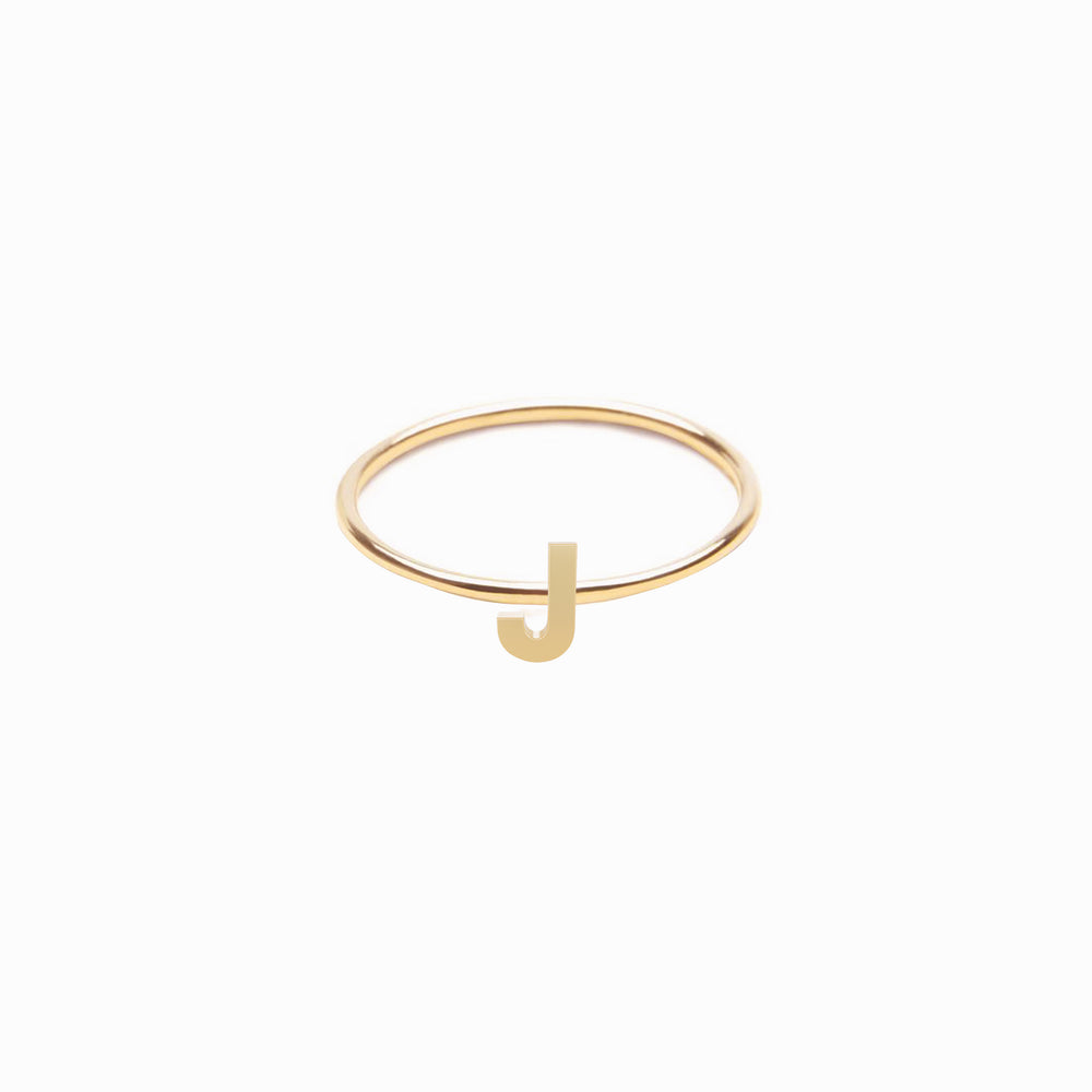 J Initial Letter Line Gold Ring