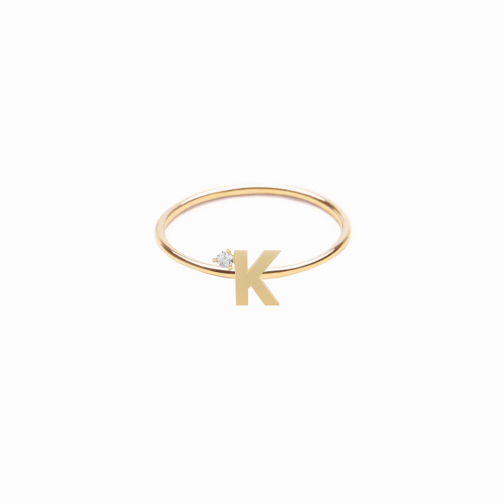 K Line Initial Letter One Pavé Diamond Ring 14K Gold