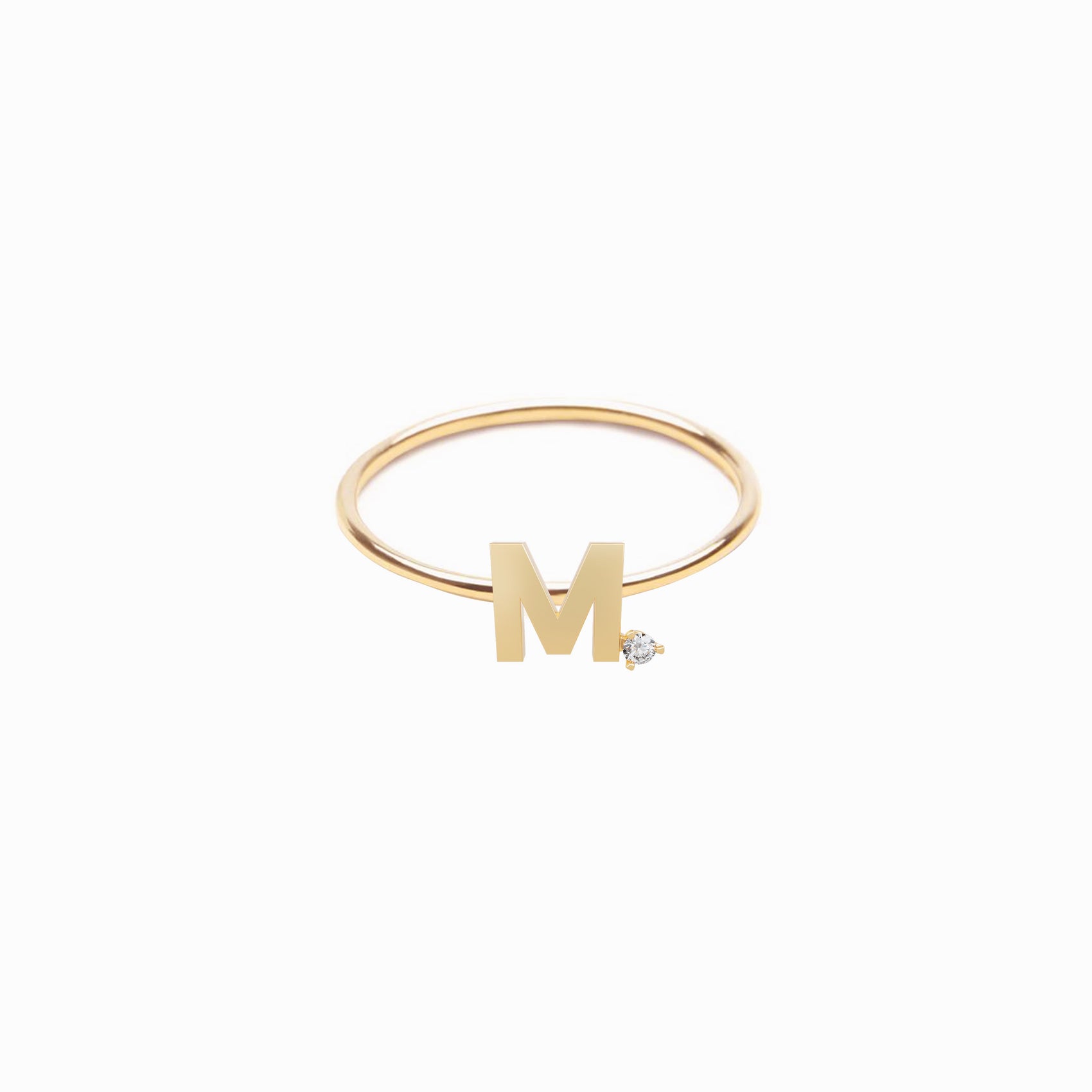 M Line Initial Letter One Lab Diamond Ring 14K Gold