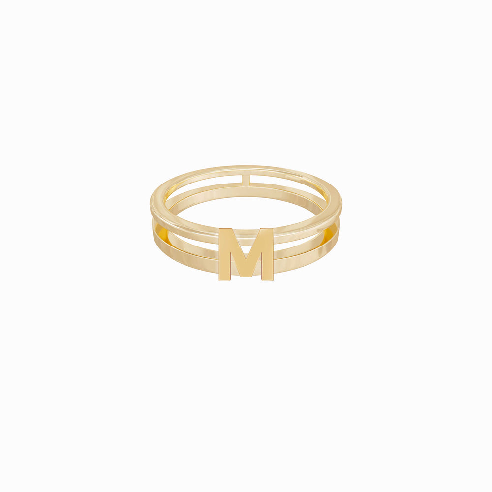 M Initial Letter Gold Ring