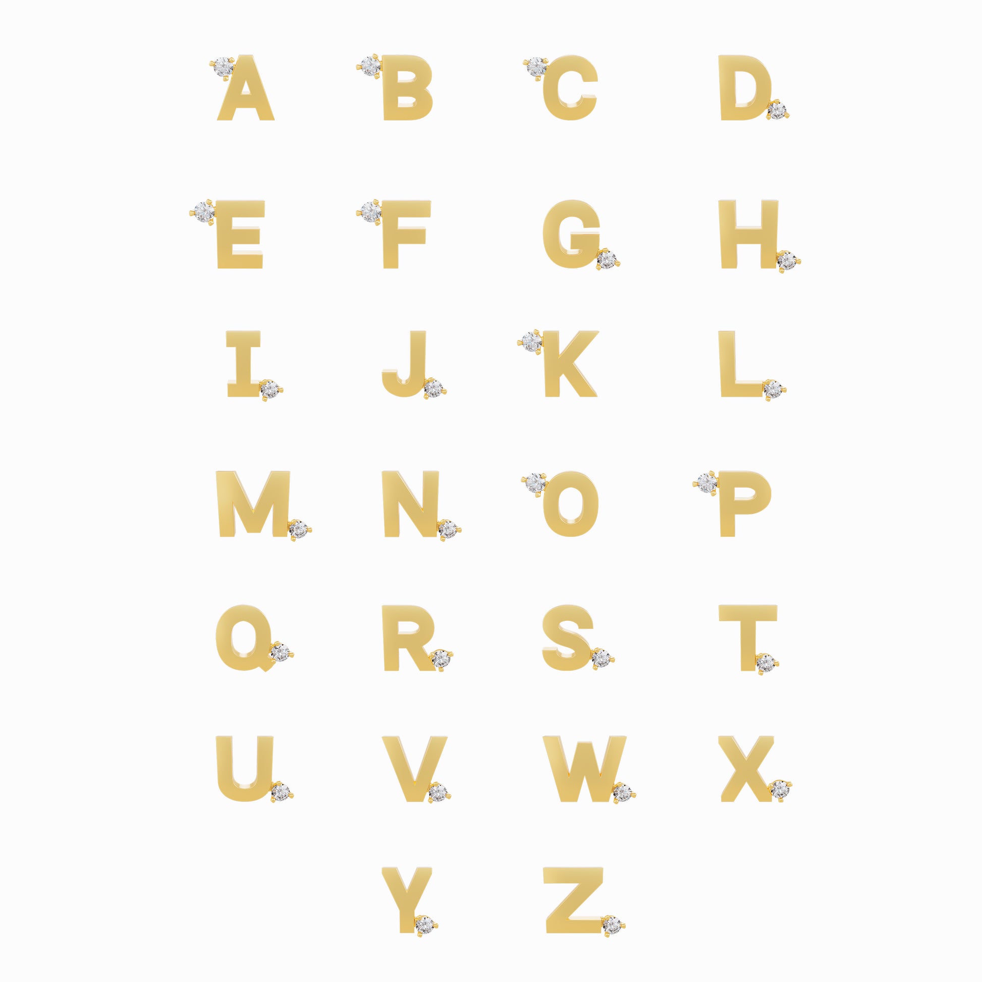 Initial Letter One Diamond 14k Solid Gold Necklace