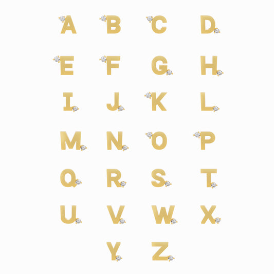 Initial Letter One Diamond 14k Solid Gold Necklace