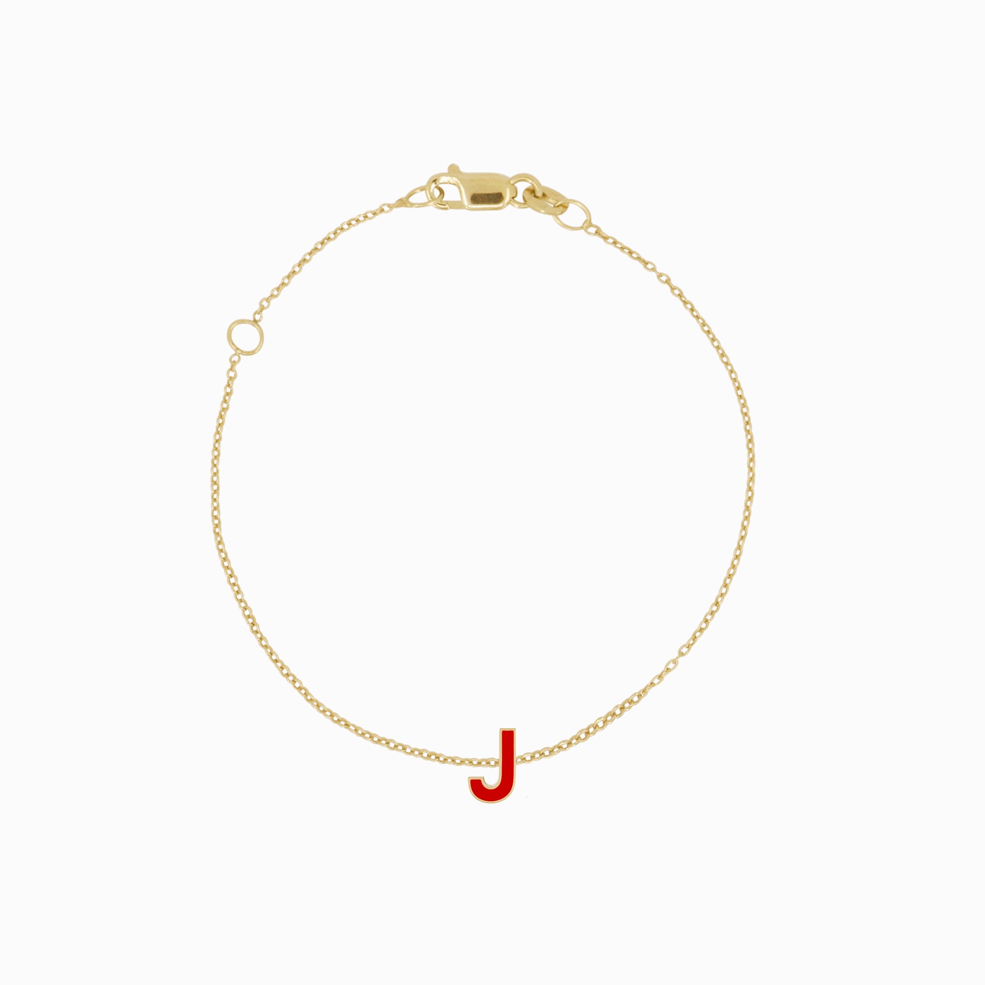 J Initial Letter Enamel Bracelet 14K Solid Gold