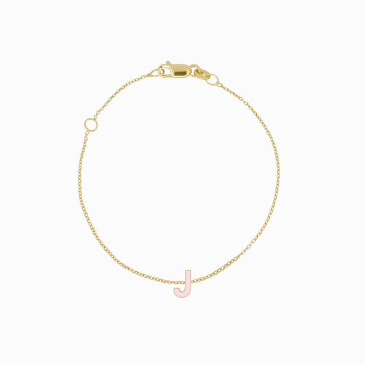 J Initial Letter Enamel Bracelet 14K Solid Gold