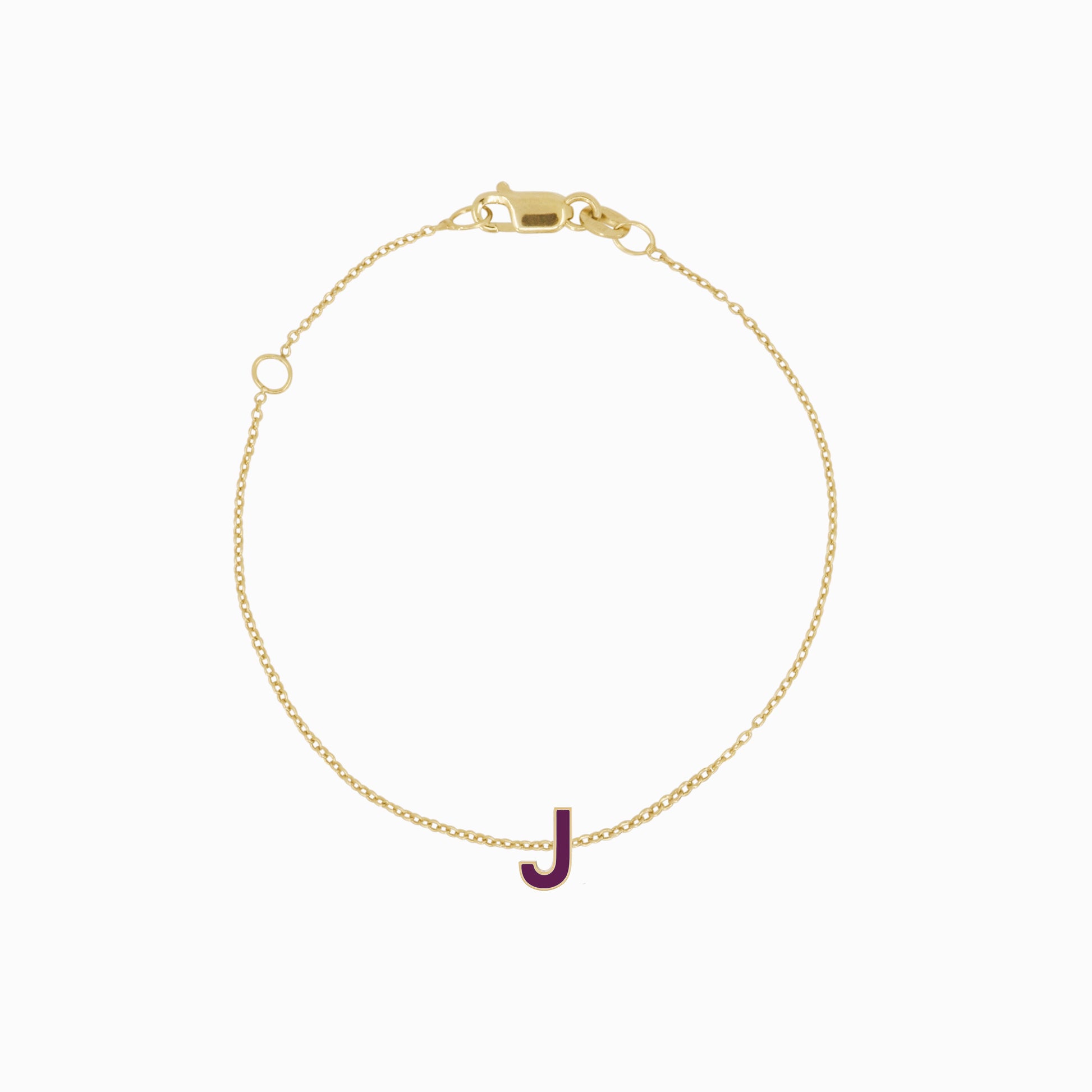 J Initial Letter Enamel Bracelet 14K Solid Gold