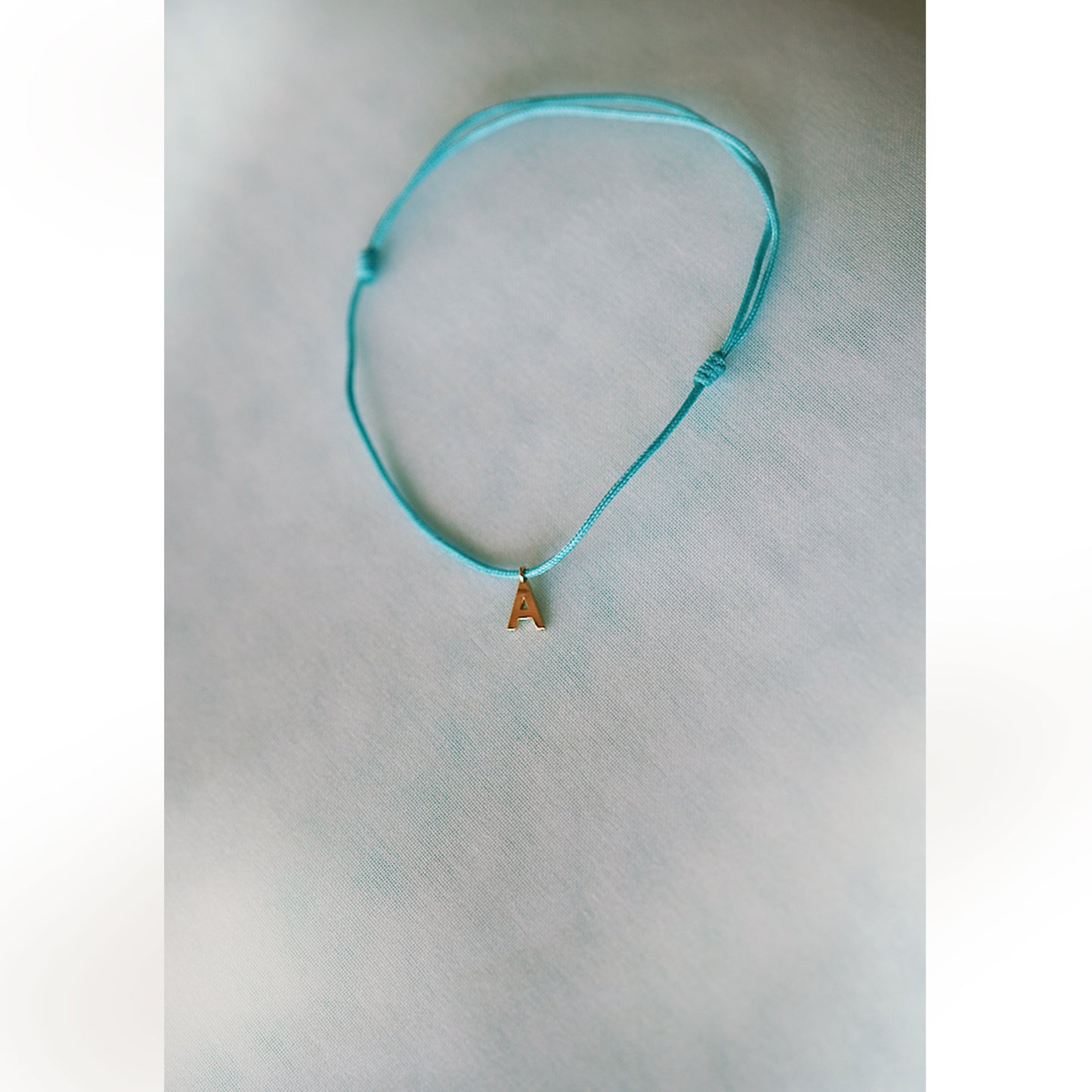 A Initial Letter Charm Cord Bracelet 14K Solid Gold