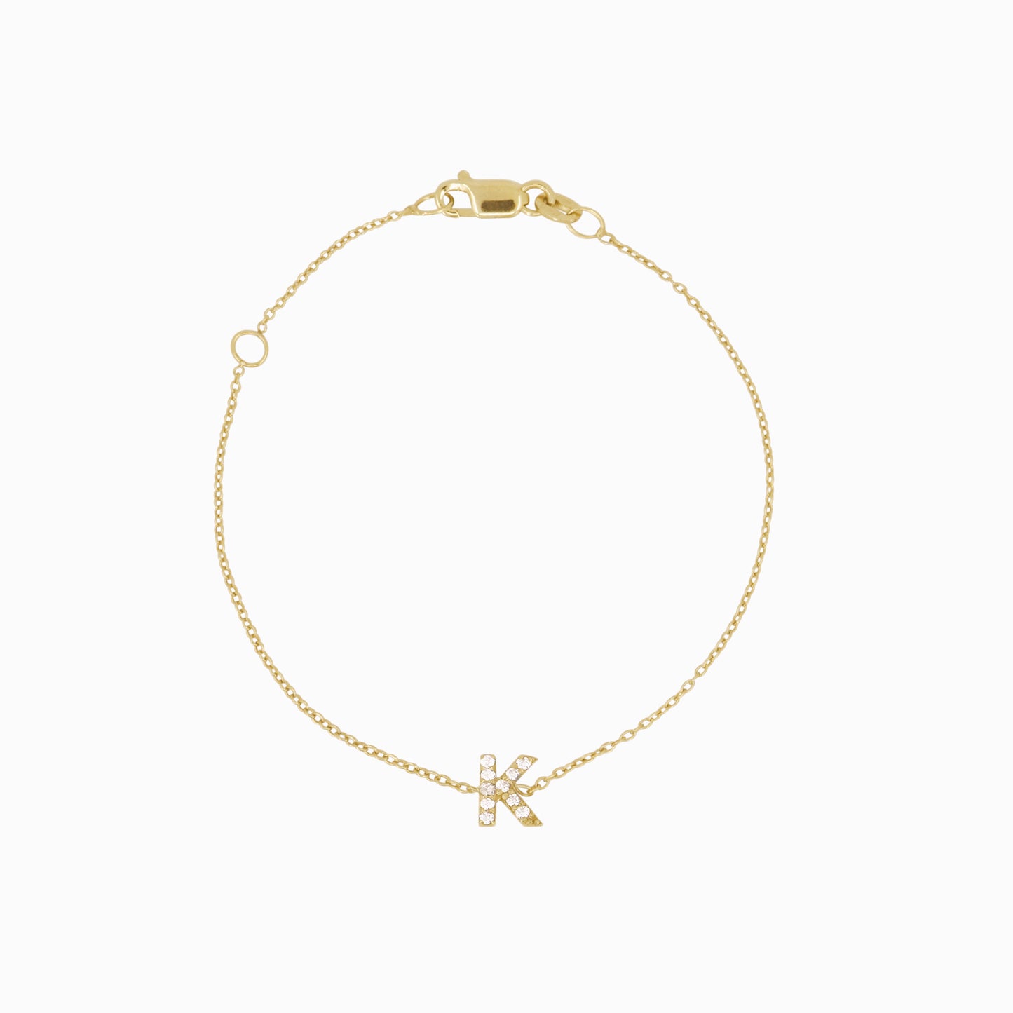 Initial Letter Pavé Diamond Chain Bracelet 14K Solid Gold