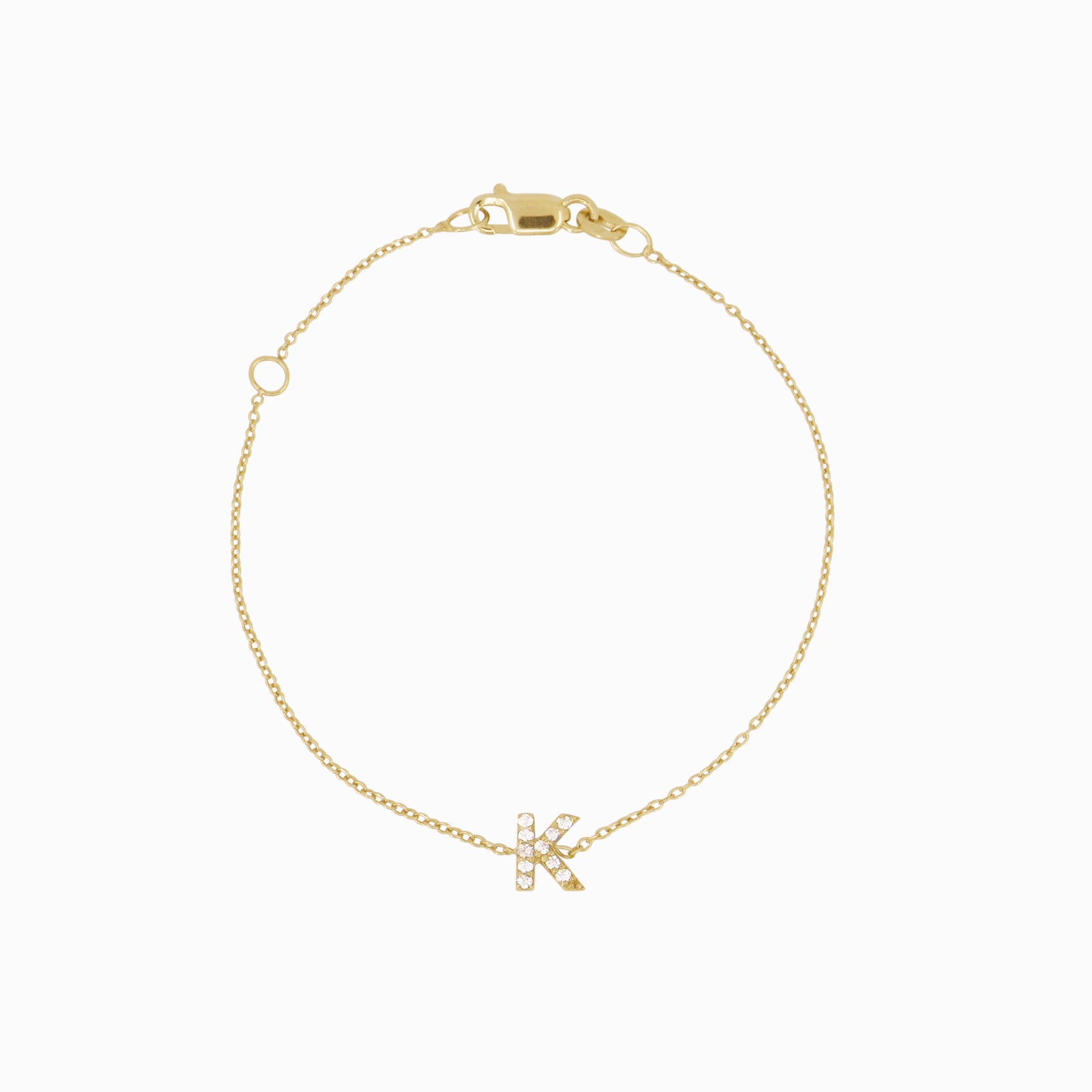 Initial Letter Pavé Diamond Chain Bracelet 14K Solid Gold