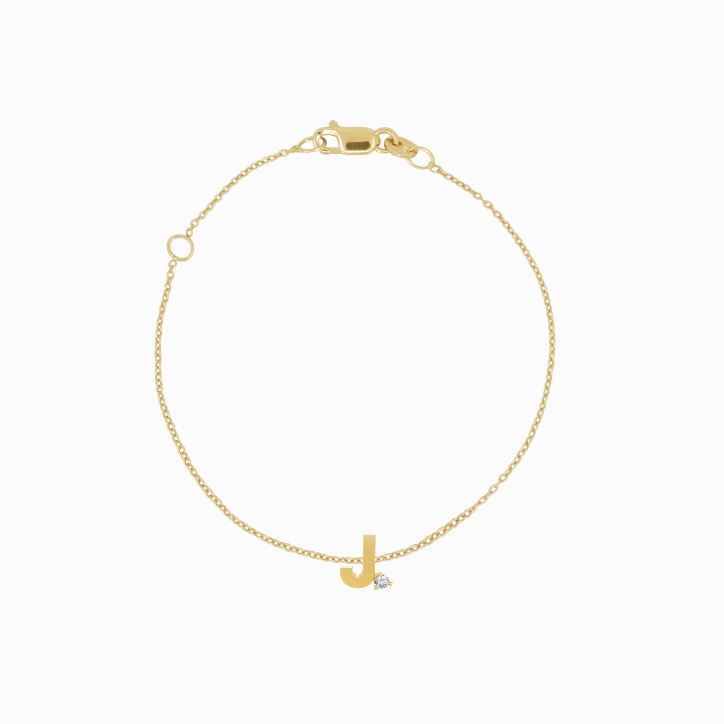 J Initial Letter One Lab Diamond Chain Bracelet 14K Solid Gold