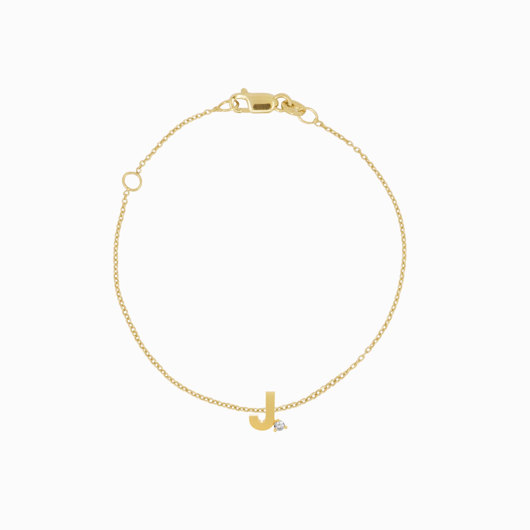 J Initial Letter One Lab Diamond Chain Bracelet 14K Solid Gold