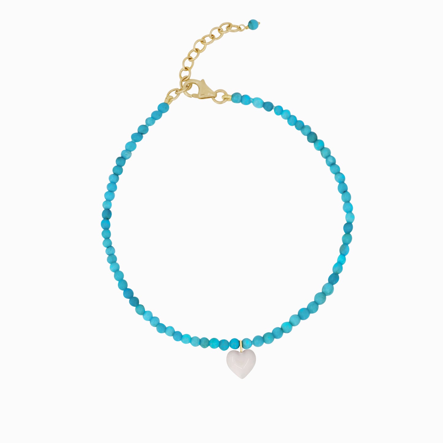 Full Heart Enamel Turquoise Bead Bracelet 14K Solid Gold