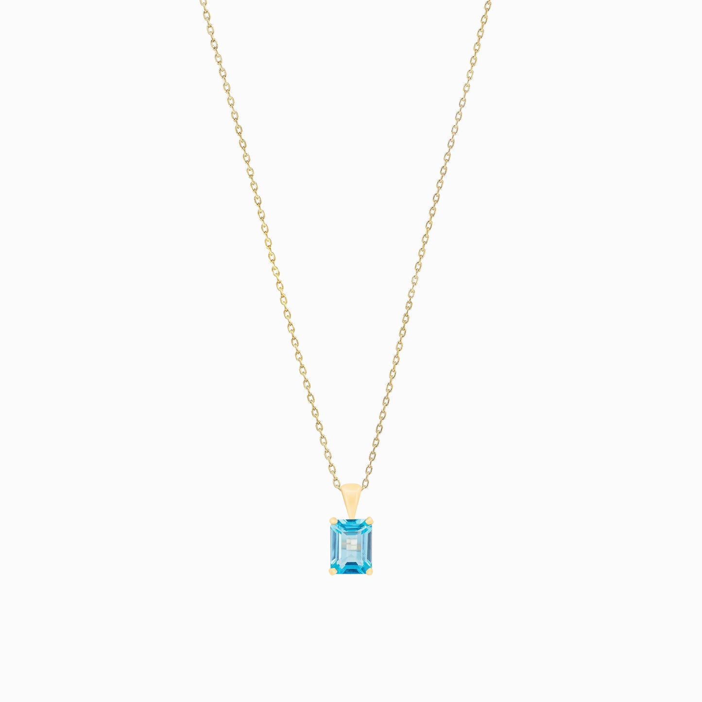 Emerald-Cut Blue Topaz Birthstone Pendant Necklace 14K Gold