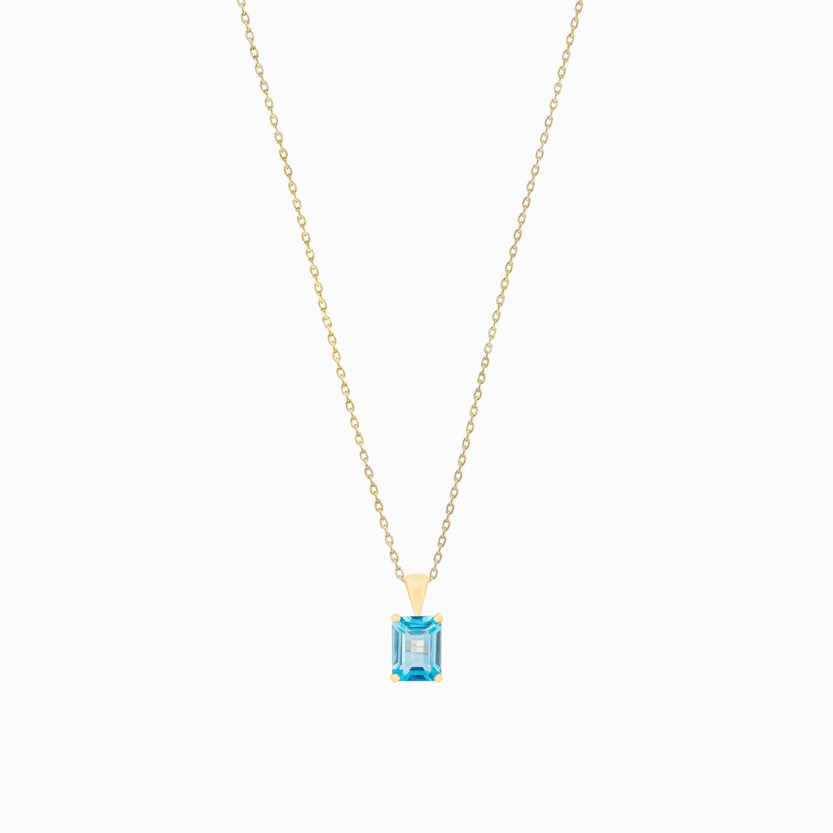 Emerald-Cut Blue Topaz Birthstone Pendant Necklace 14K Gold
