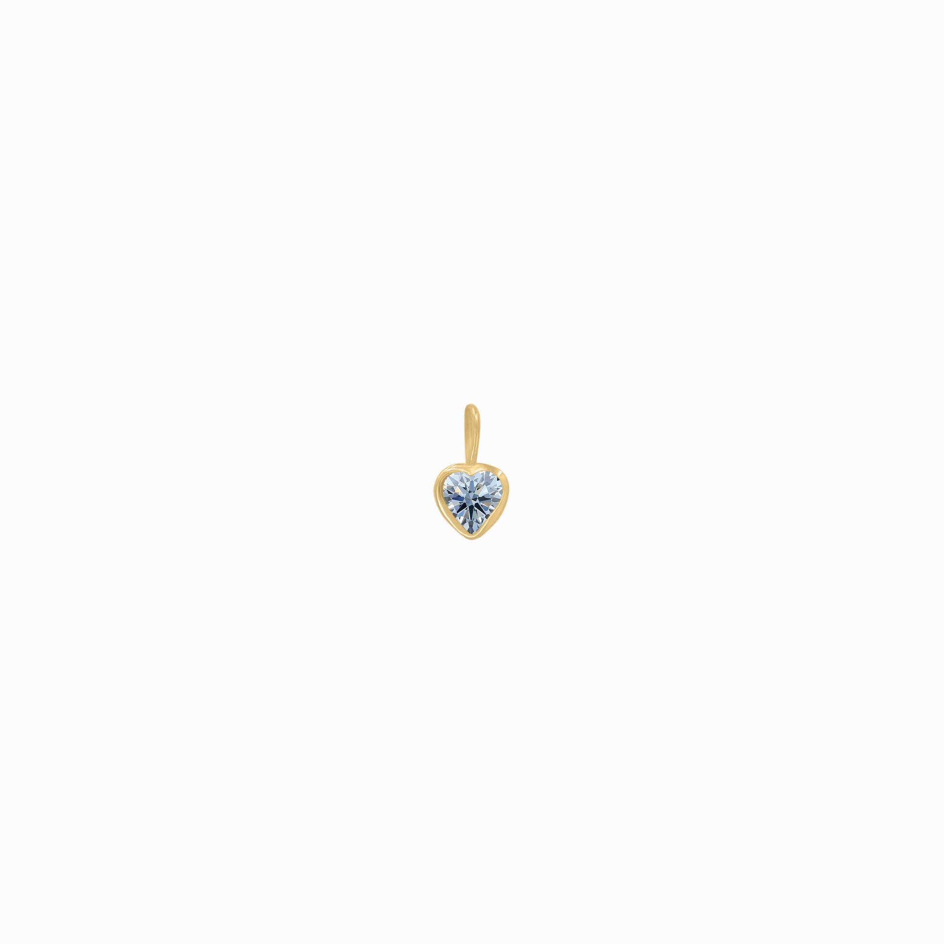 Blue Heart Shape Lab Diamond Charm 14K Solid Gold