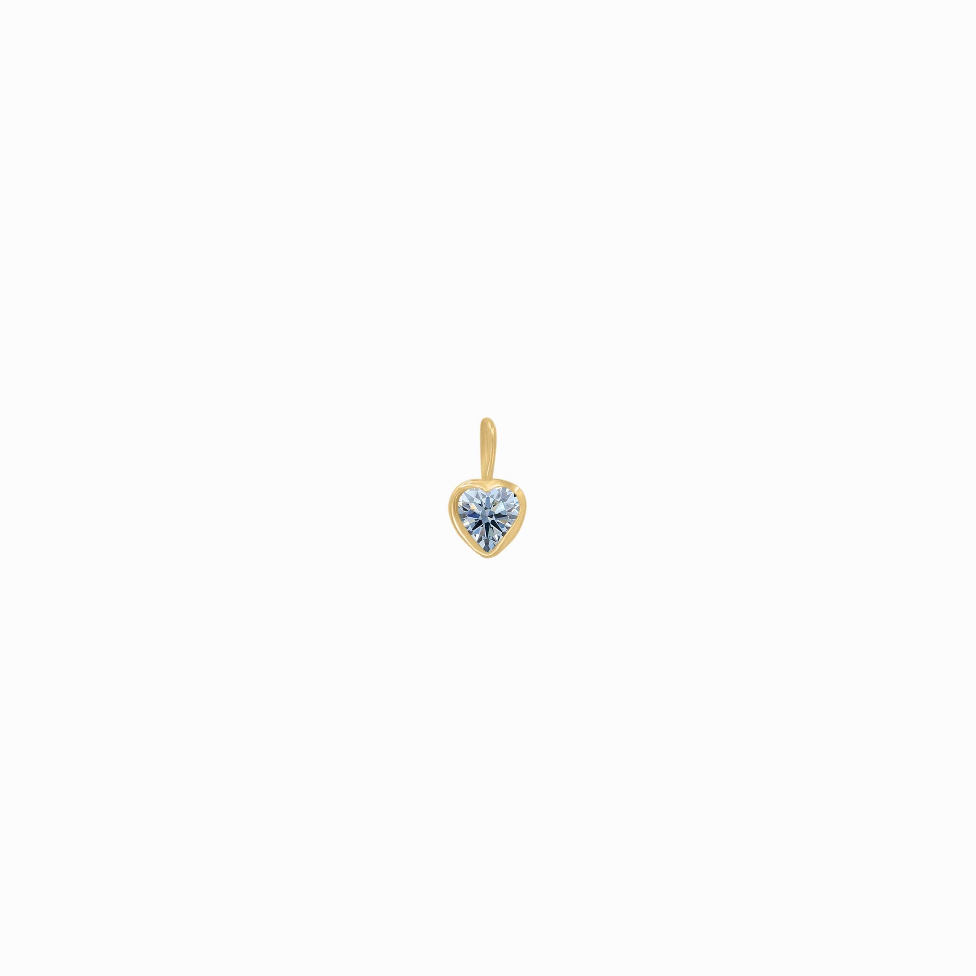 Blue Heart Shape Lab Diamond Charm 14K Solid Gold