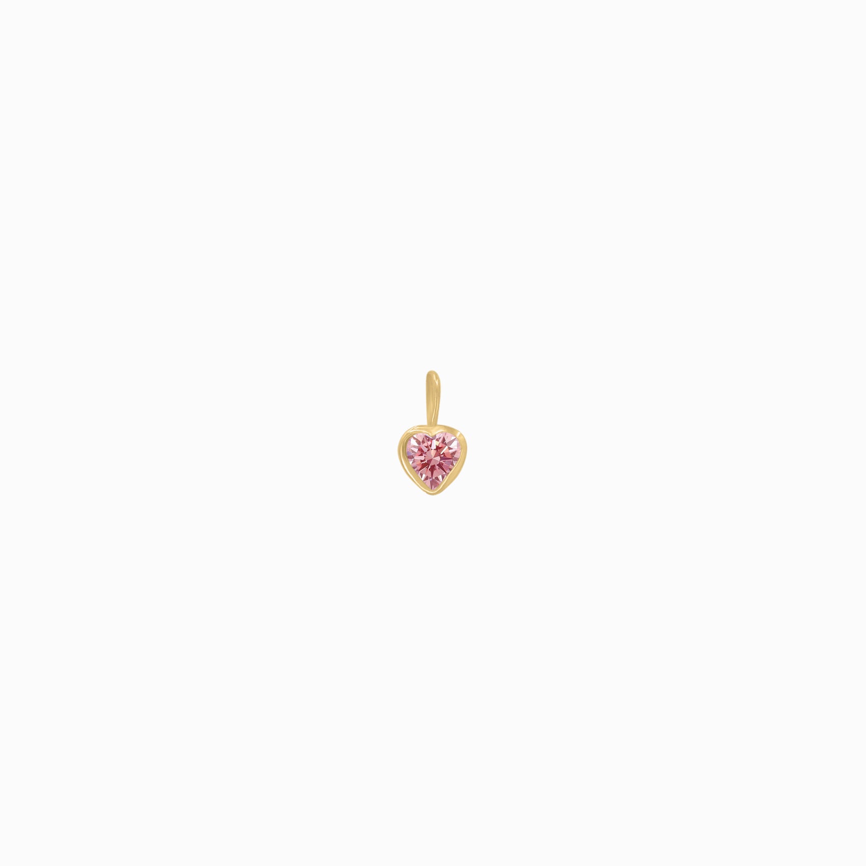 Pink Heart Shape Lab Diamond Charm 14K Solid Gold