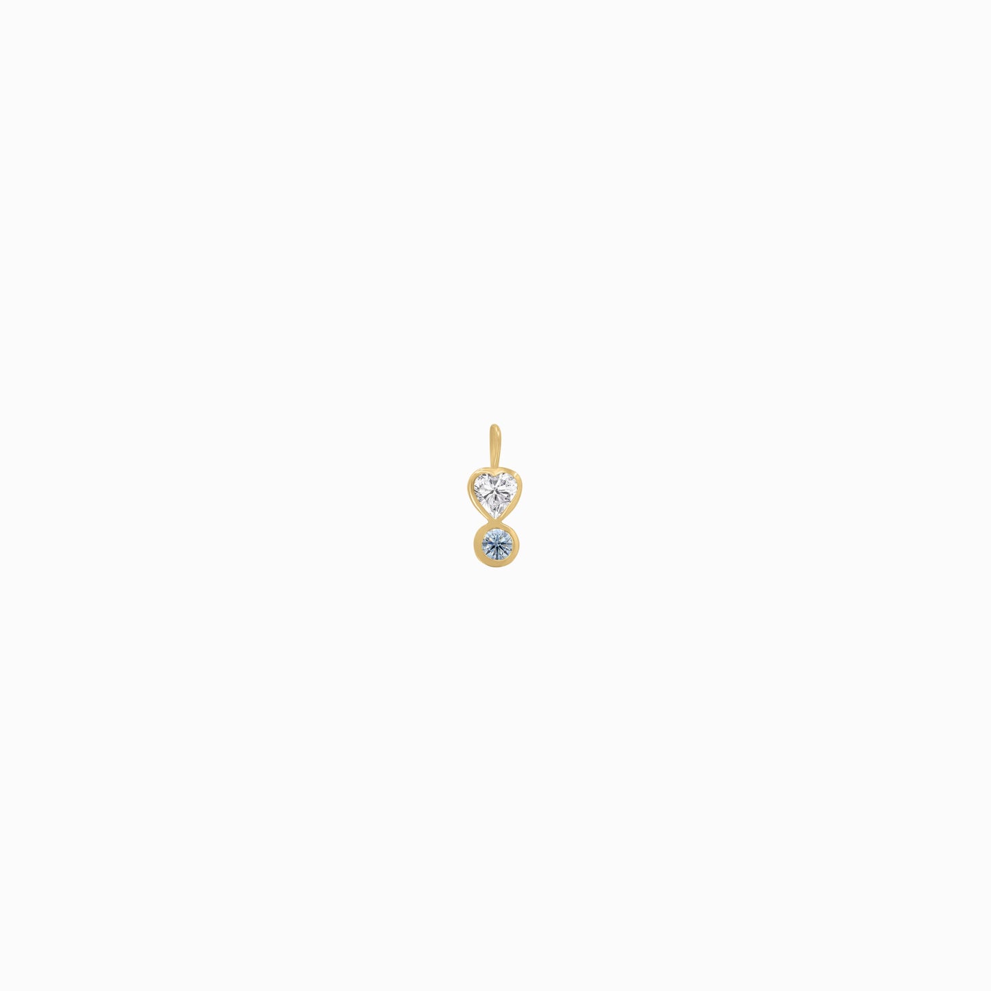 Heart Shape and Round Blue Lab Diamond Charm 14K Gold