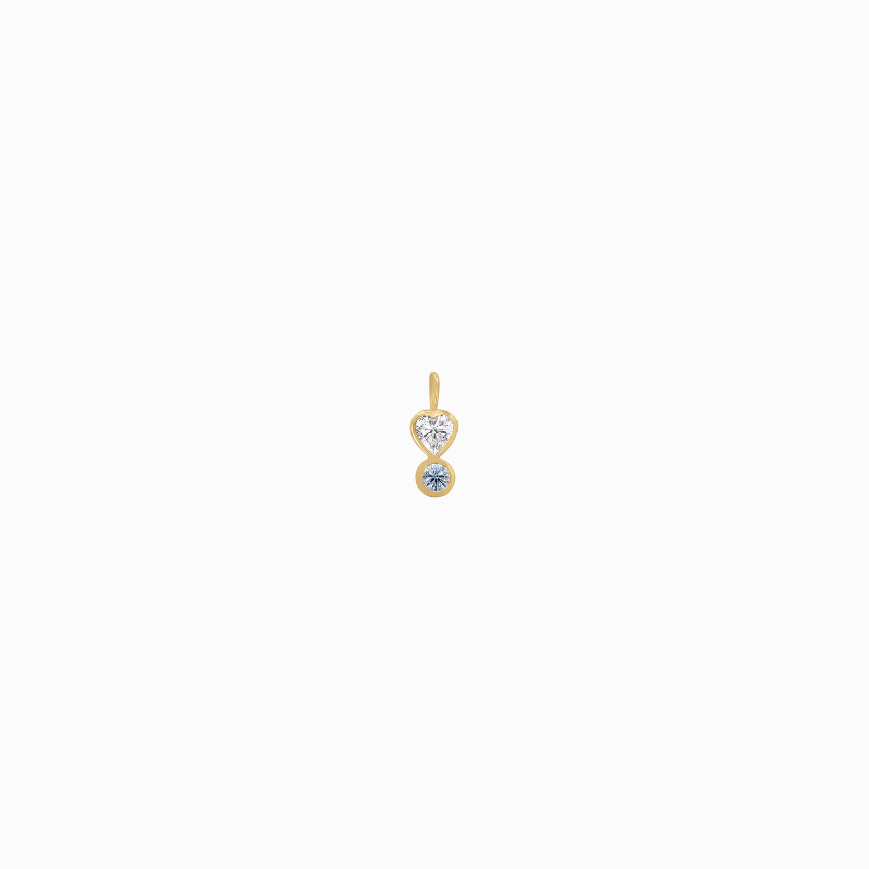 Heart Shape and Round Blue Lab Diamond Charm 14K Gold