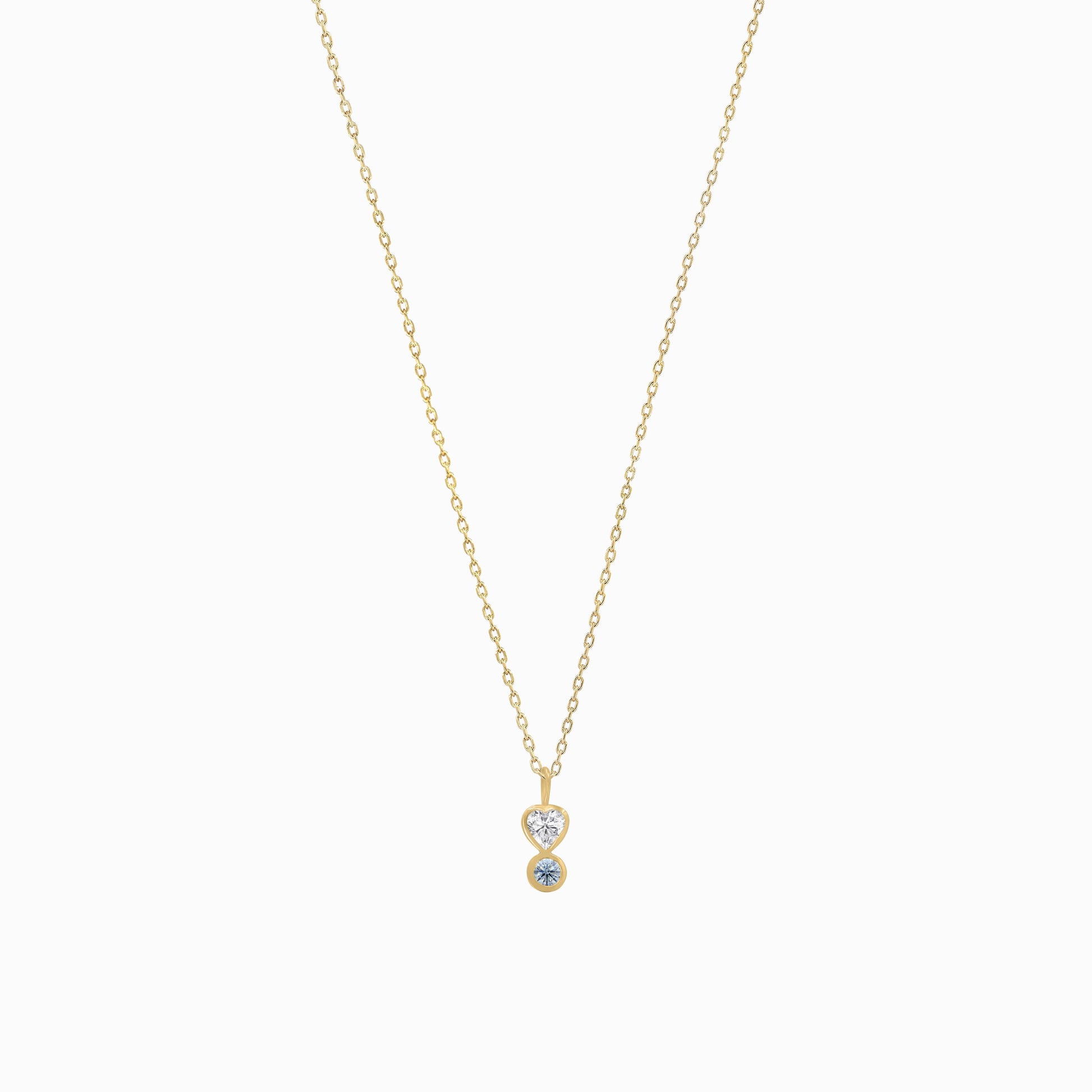 Heart Shape and Round Blue Lab Diamond Charm 14K Gold