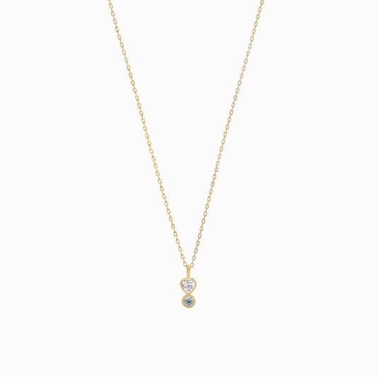 Heart Shape and Round Blue Lab Diamond Charm 14K Gold