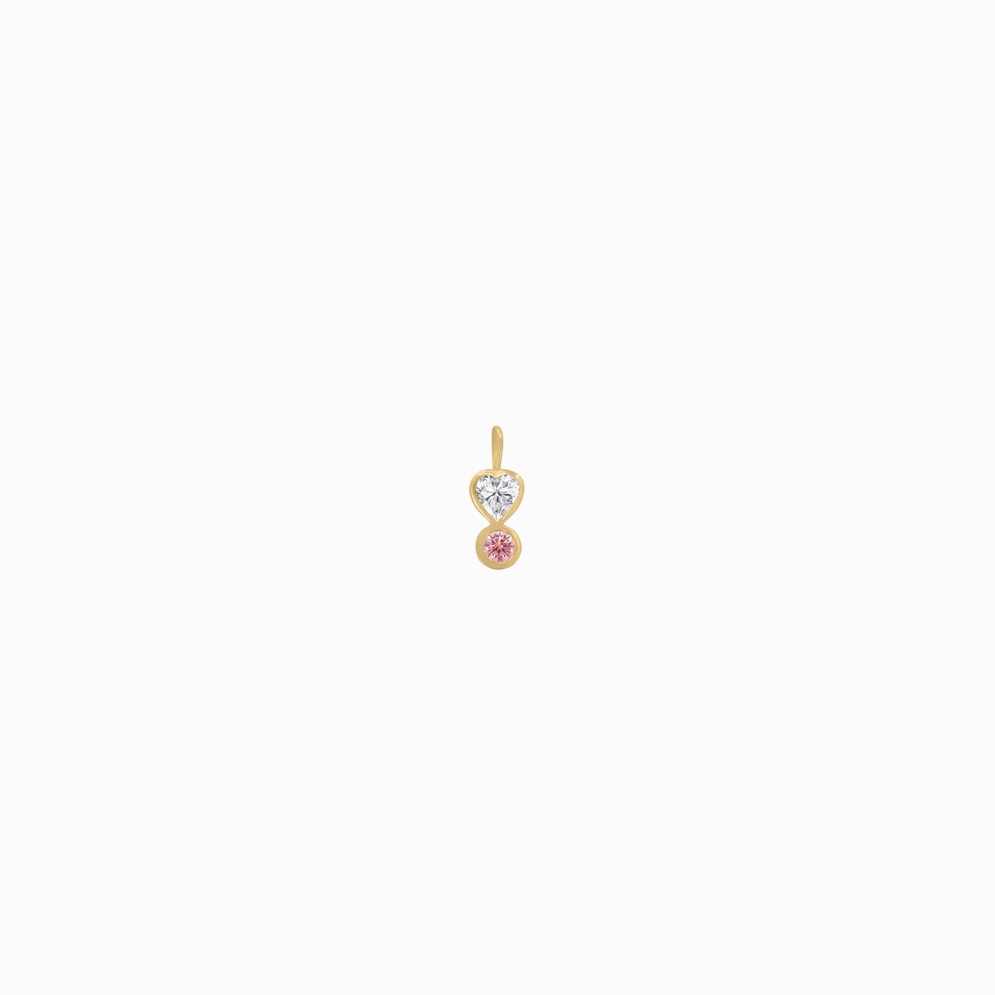 Heart Shape and Round Pink Lab Diamond Charm 14K Gold