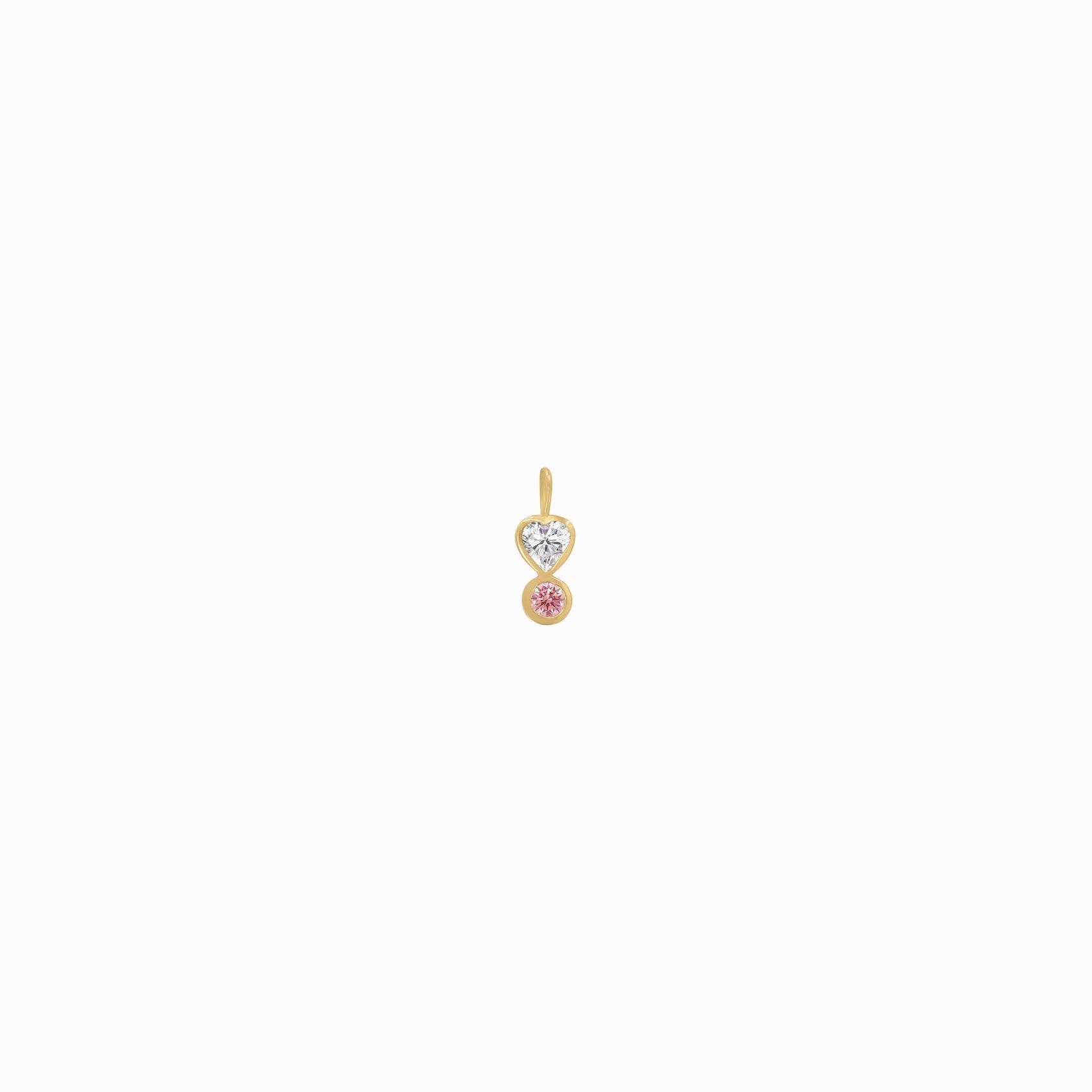 Heart Shape and Round Pink Lab Diamond Charm 14K Gold