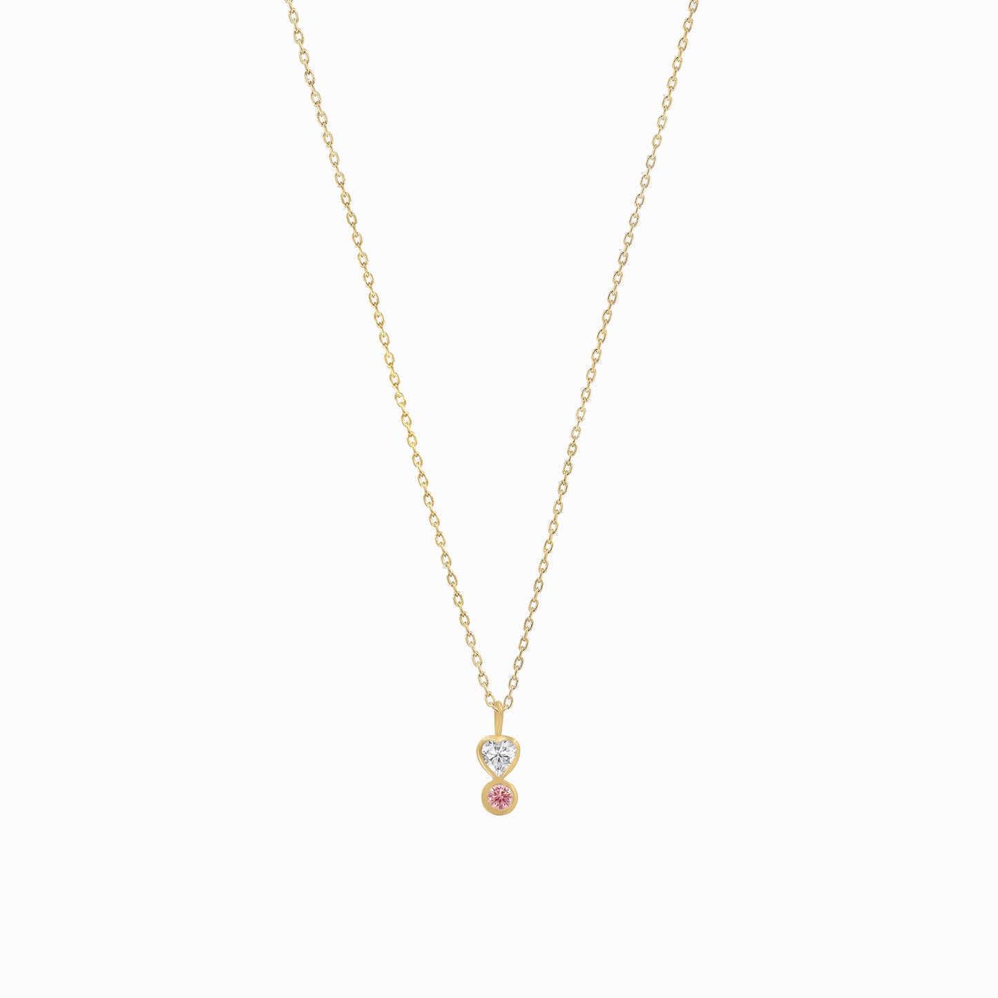 Heart Shape and Round Pink Lab Diamond Charm 14K Gold