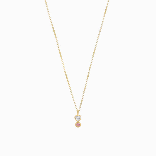 Heart Shape and Round Pink Lab Diamond Charm 14K Gold