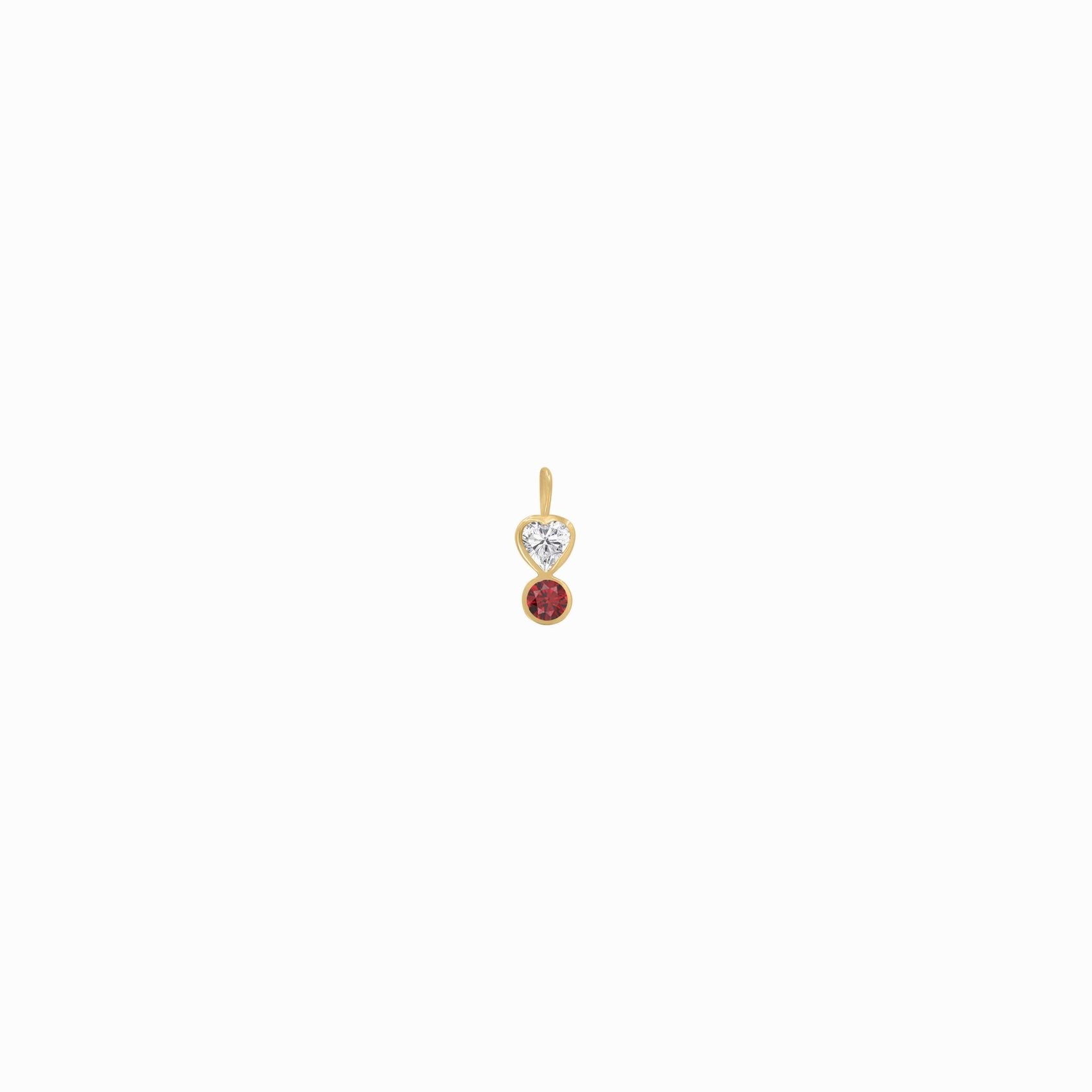 Heart Shape Lab Diamond Ruby Birthstone Charm 14K Gold | July