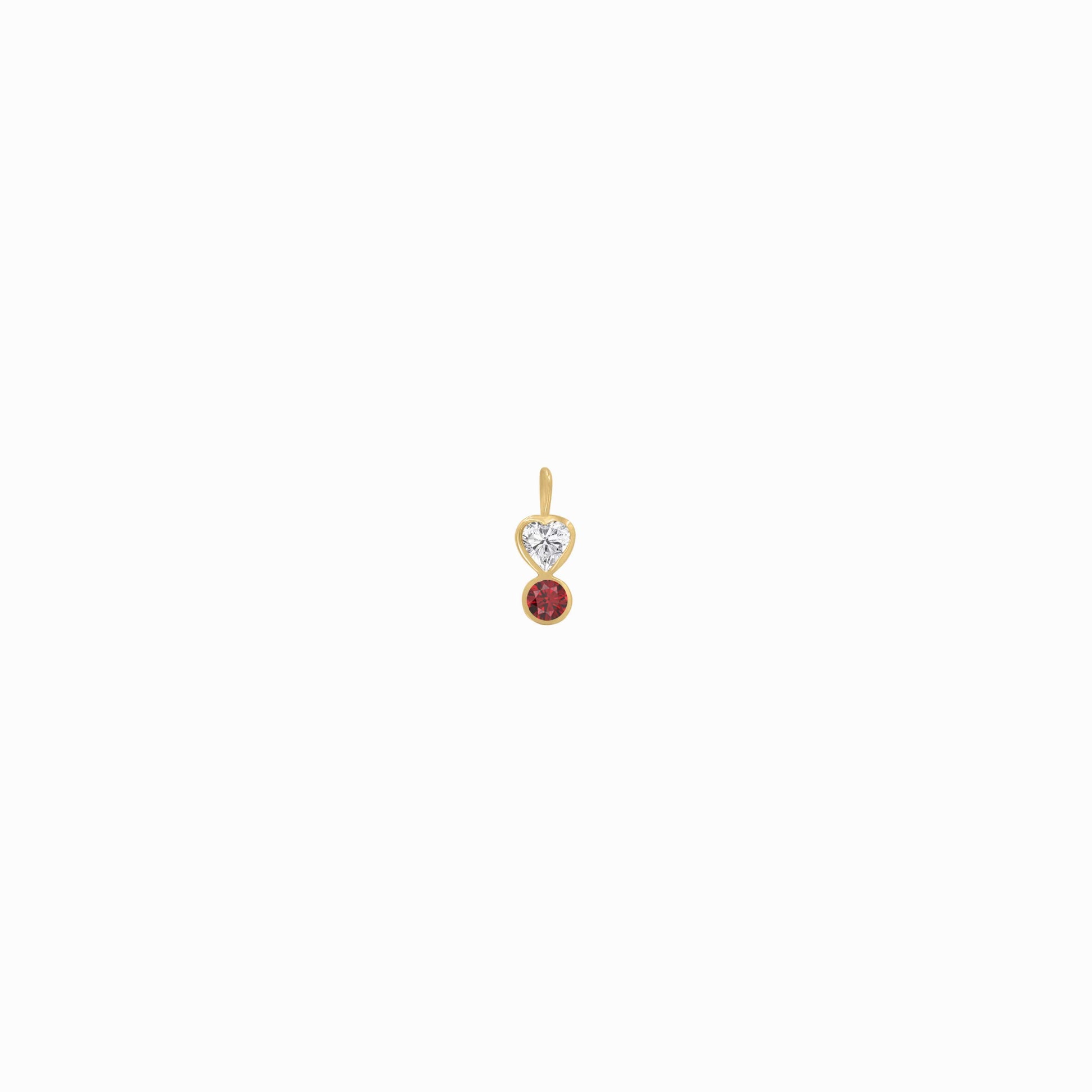 Heart Shape Lab Diamond Ruby Birthstone Charm 14K Gold | July