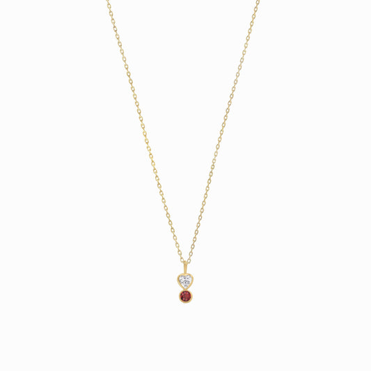 Heart Shape Lab Diamond & Natural Ruby Charm 14K Gold July Birthstone