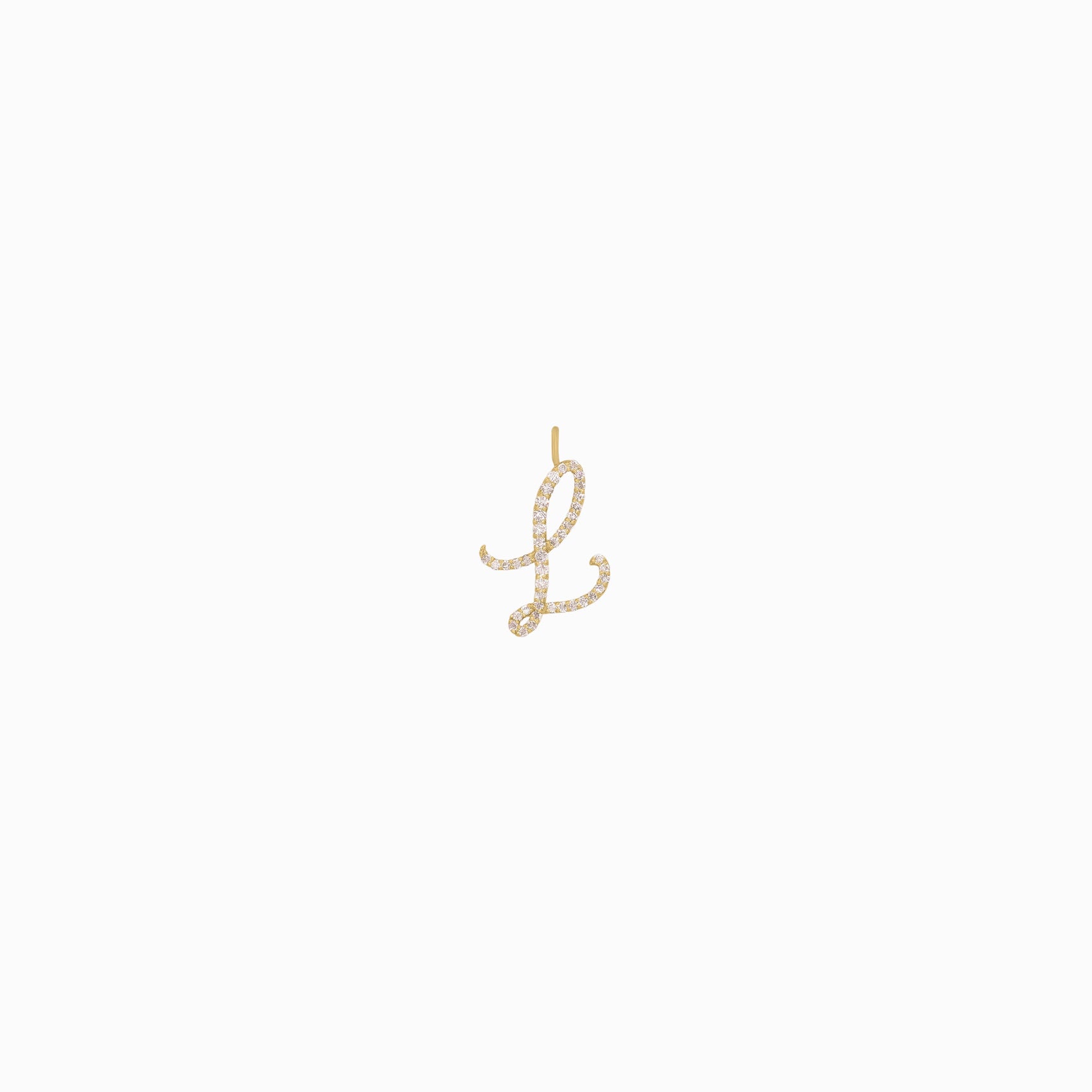 L Script Initial Letter Pavé Lab Diamond Necklace Charm 14K Solid Gold
