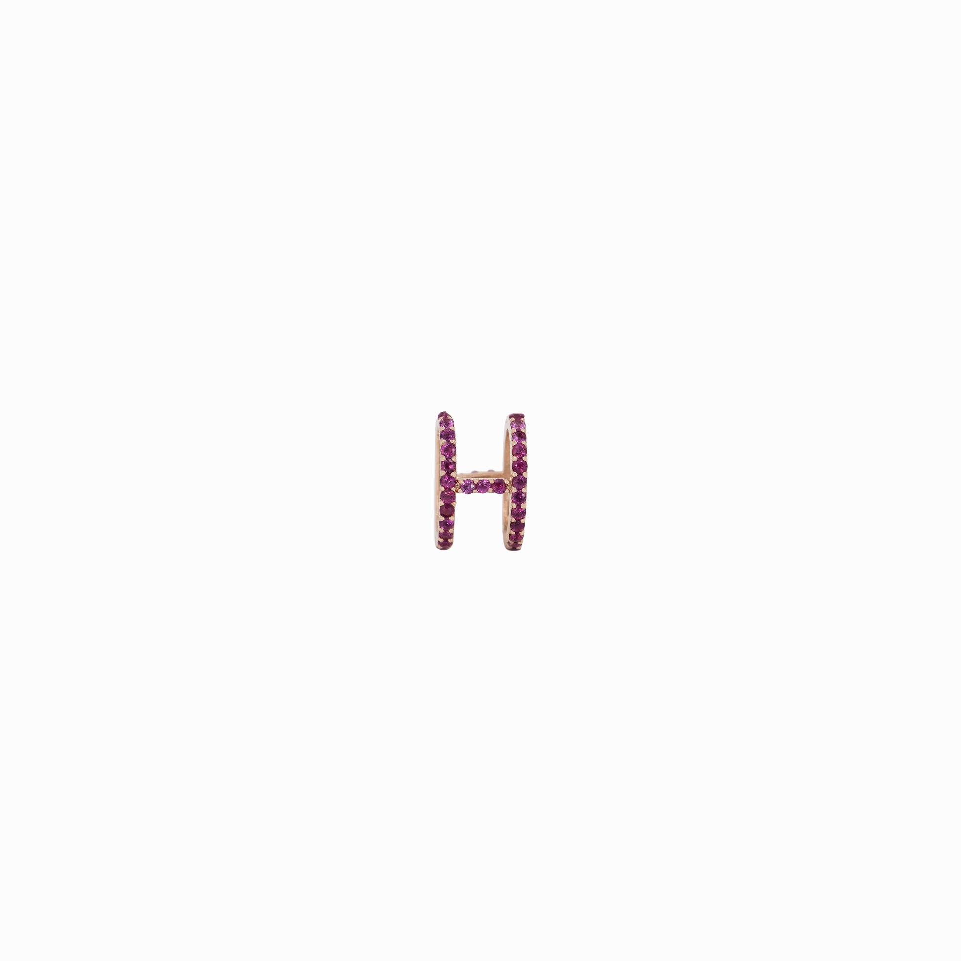 Eclipse H Initial Letter Pavé Pink Sapphire Rose Gold Charm