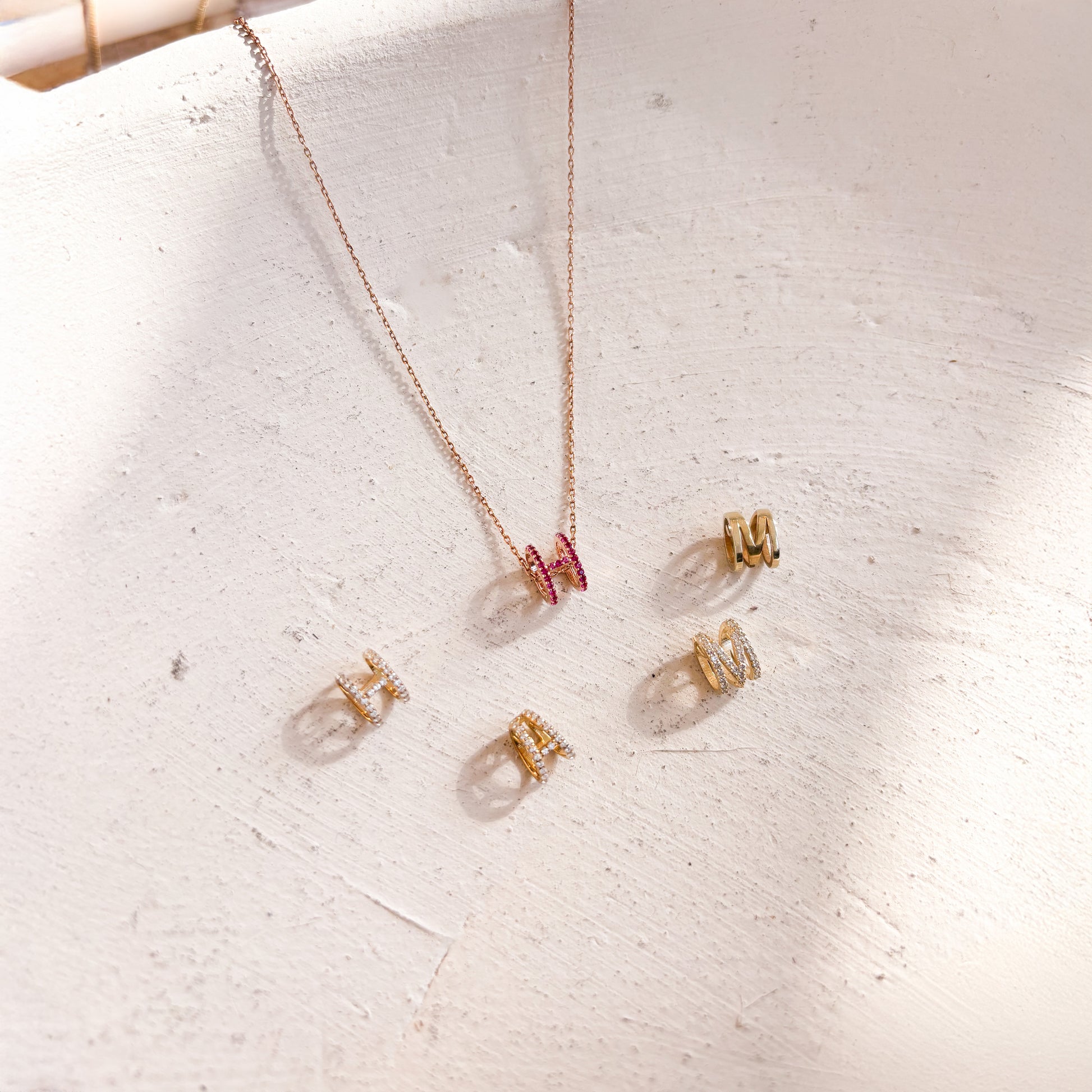 Eclipse H Initial Letter Pavé Pink Sapphire Rose Gold Charm