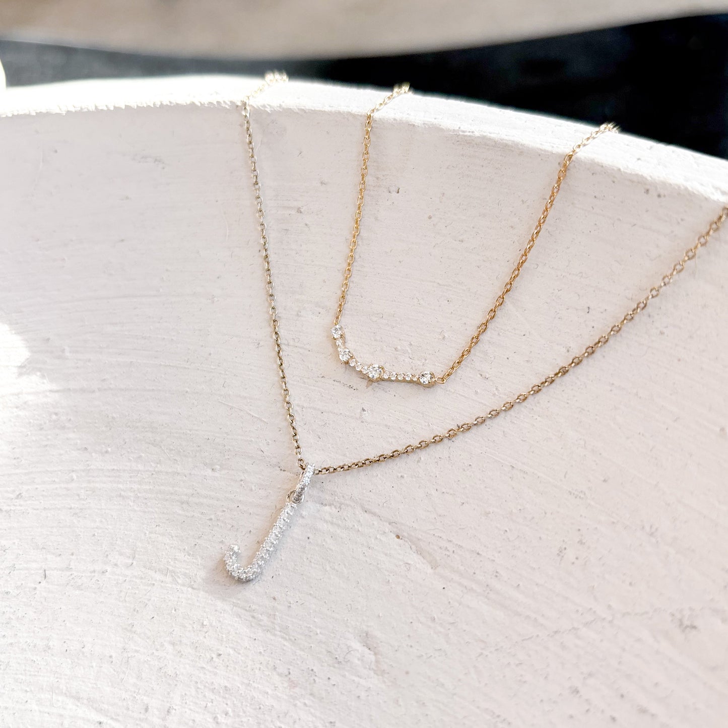J Volume Initial Letter Pavé Lab Diamond Necklace 14K Gold