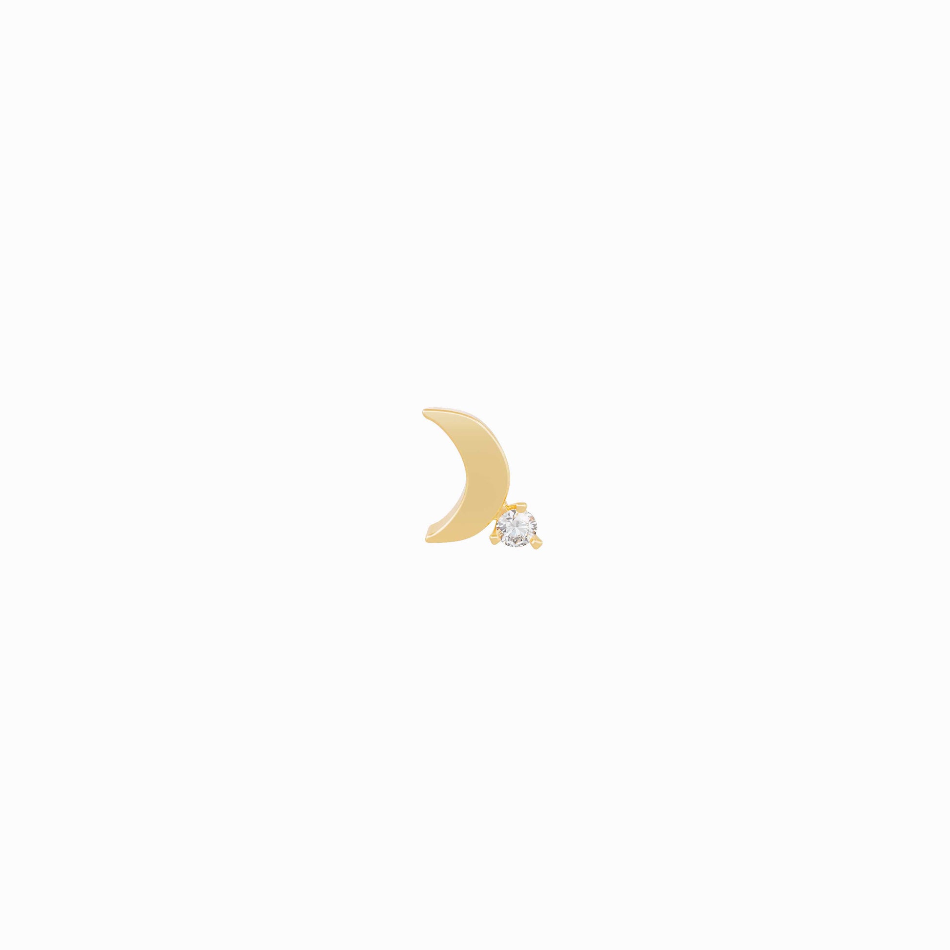 Crescent Moon One Diamond Solid Gold Stud Earrings
