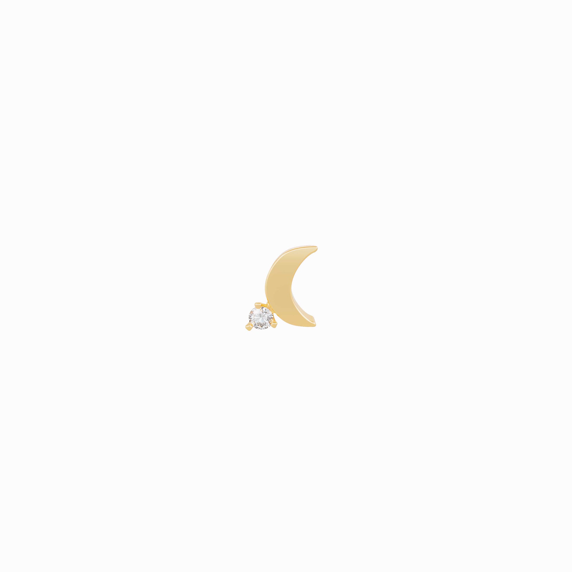 Crescent Moon One Diamond Solid Gold Stud Earrings