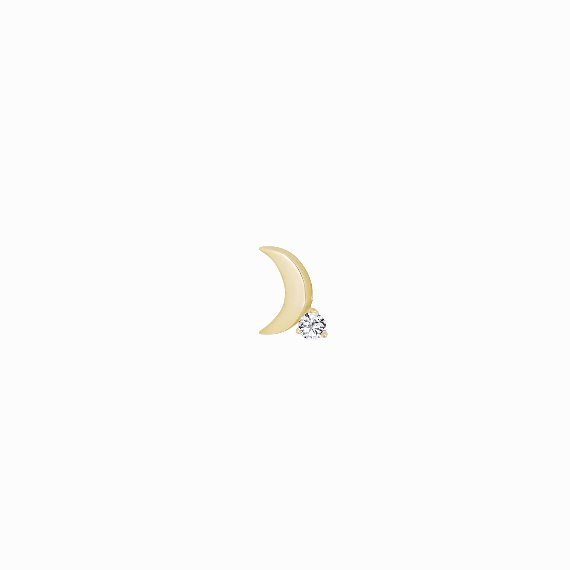 Crescent Moon One Diamond Solid Gold Stud Earrings