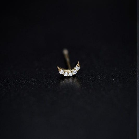 Crescent Pavé Diamond Solid Stud Earrings 14K Gold